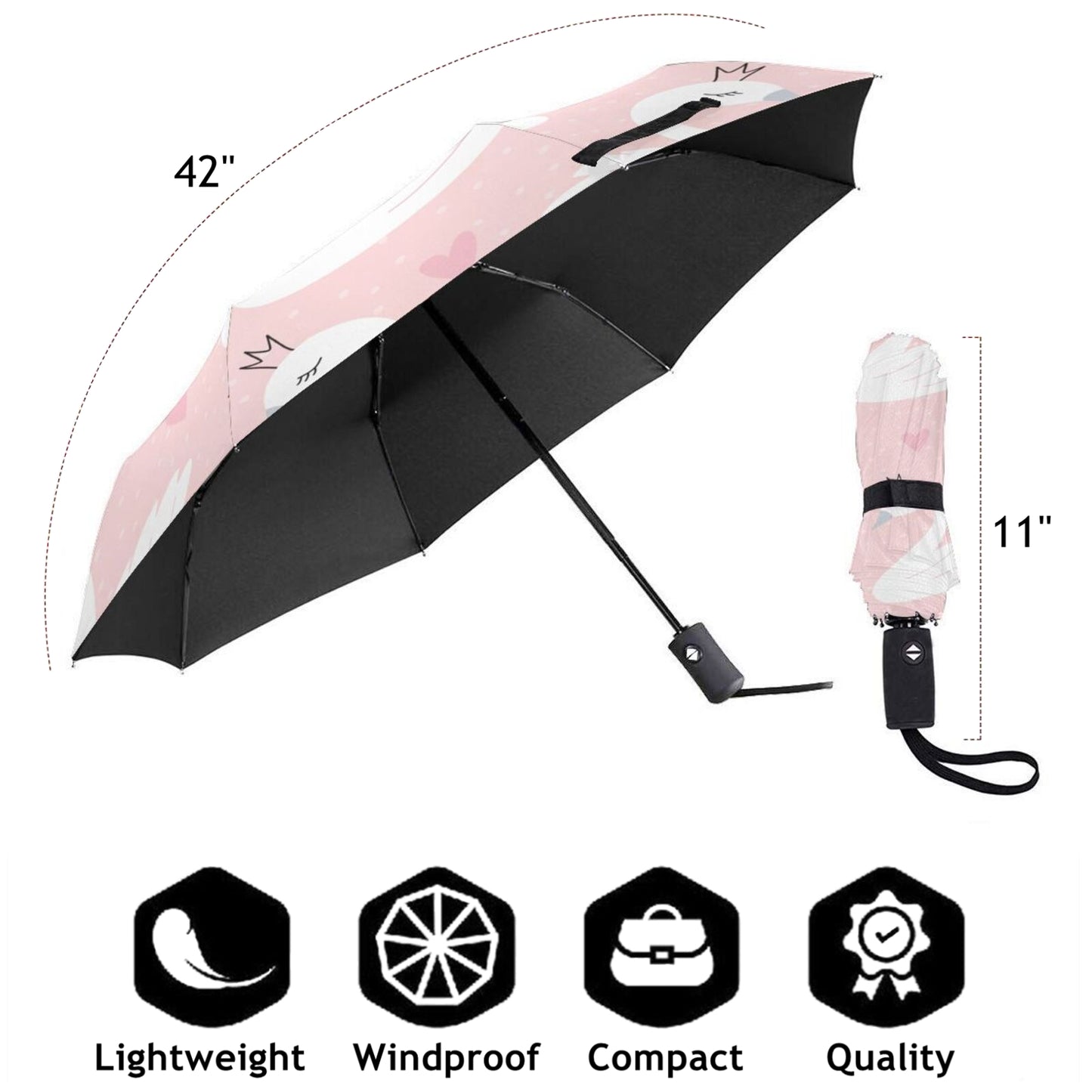 White Swan Printed Compact Umbrella With UV Protection