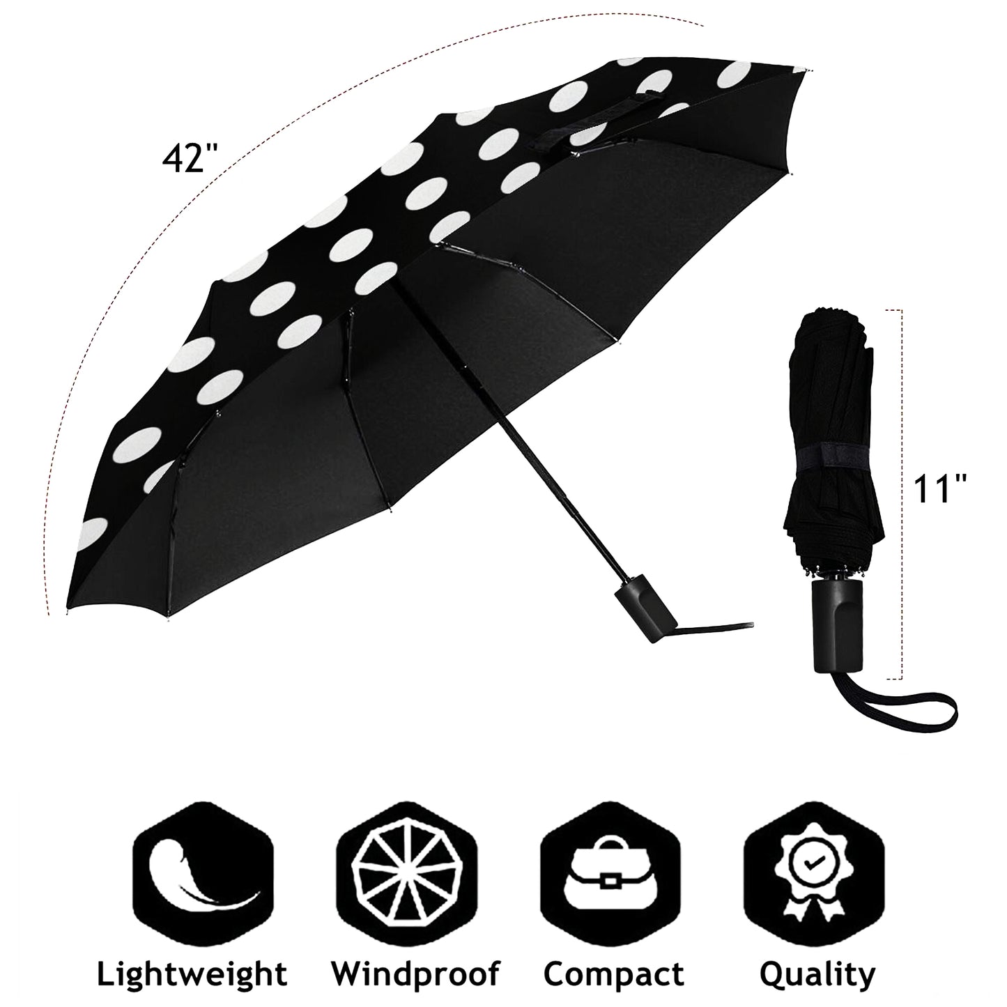 Black And White Polka Dot Manual Folding Umbrella With UV Protection