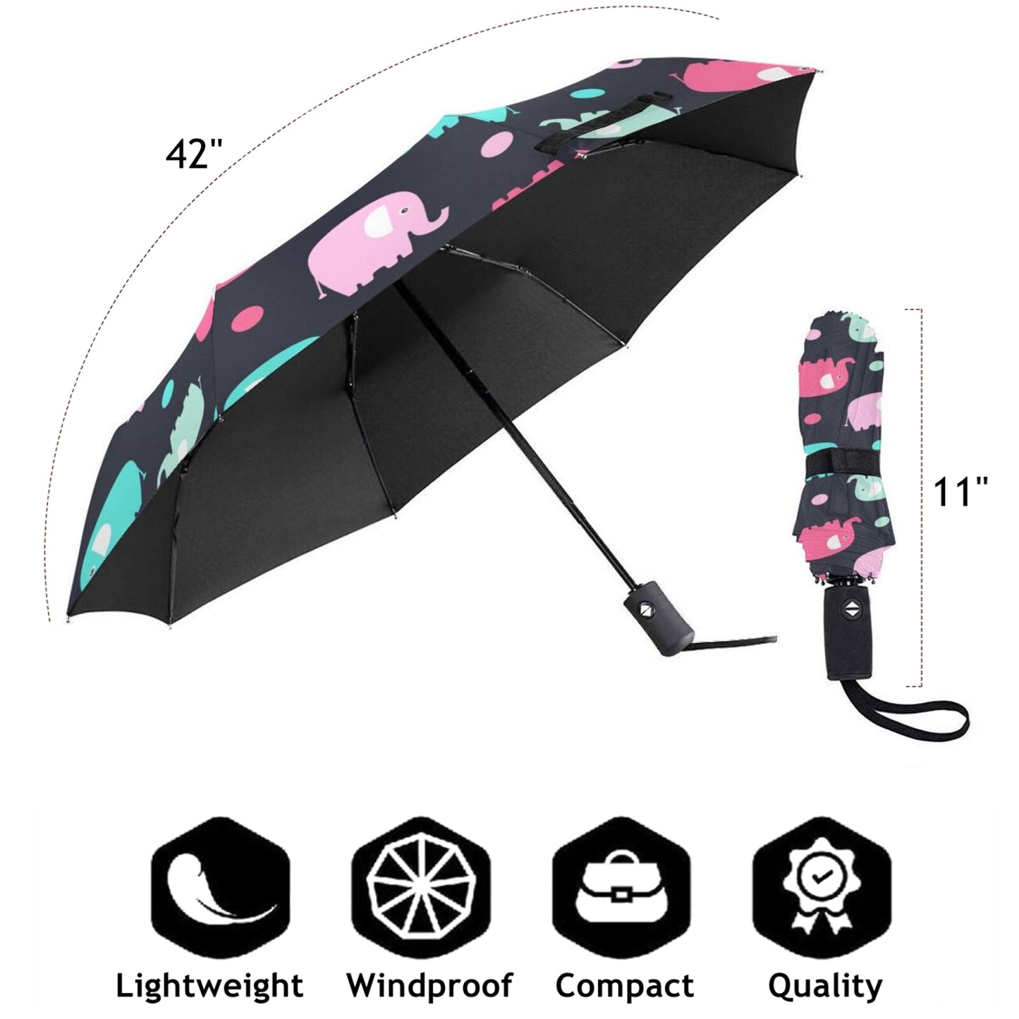 Elephant Anti-UV Compact Travel Umbrella Auto Open Auto Close