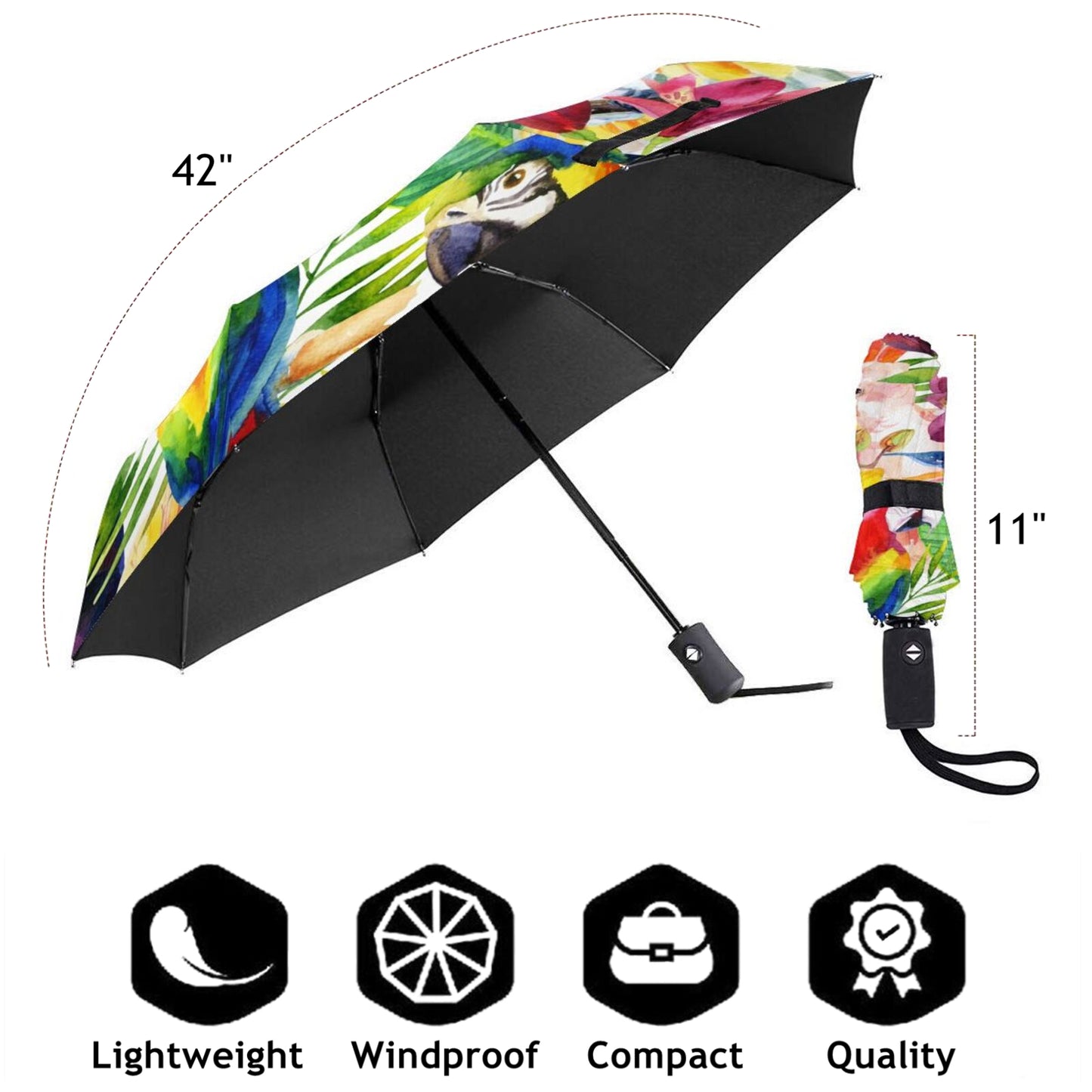Parrot Sun Protection Compact Travel Umbrella Automatic Open Close