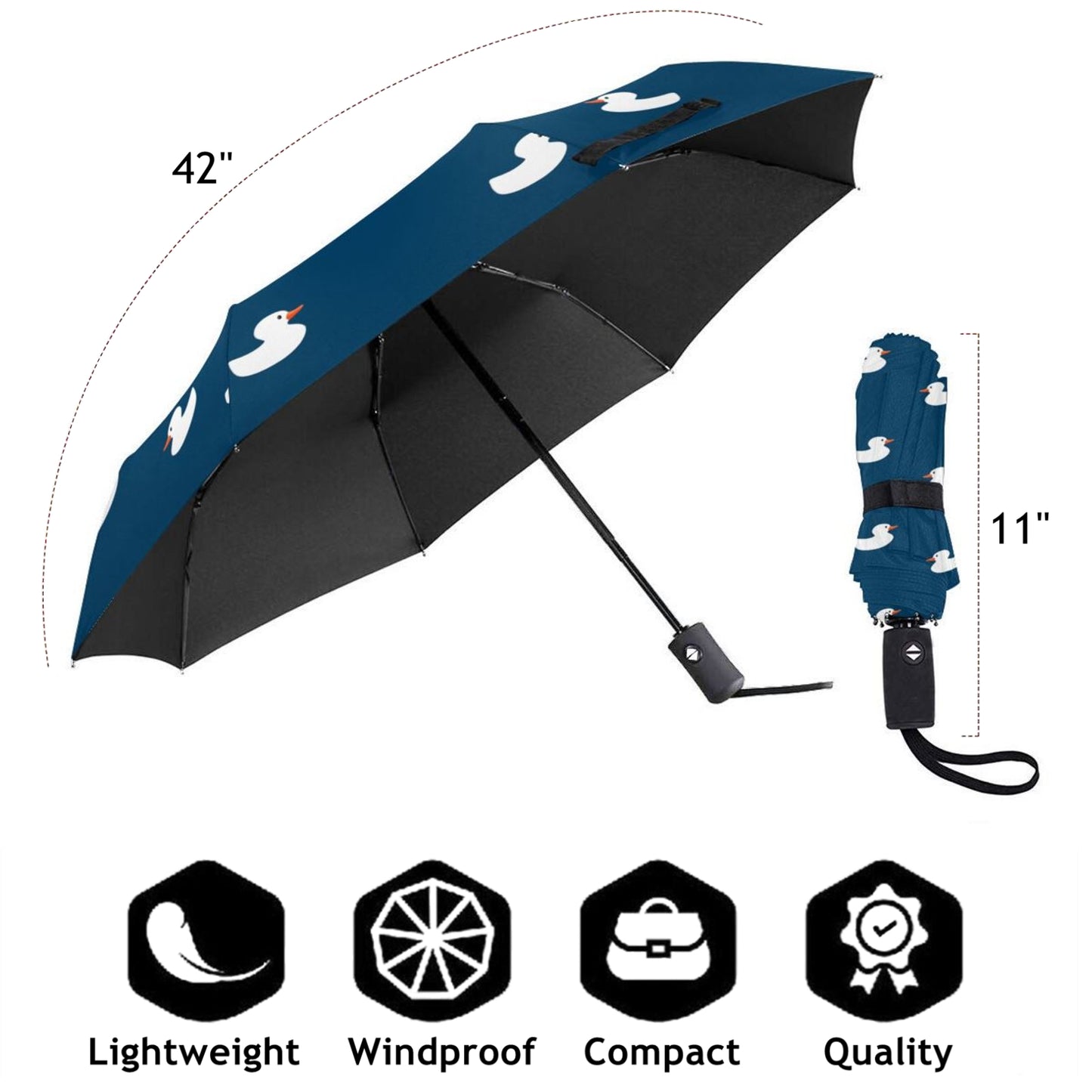Duck Print Compact Travel Umbrella Auto Open And Auto Close