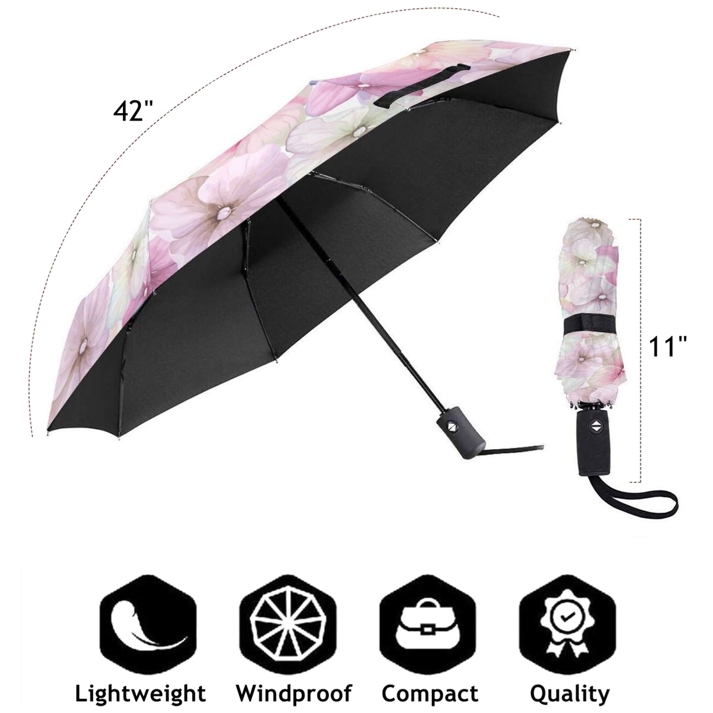 Purple Petals Small Compact Umbrella Automatic Open And Close