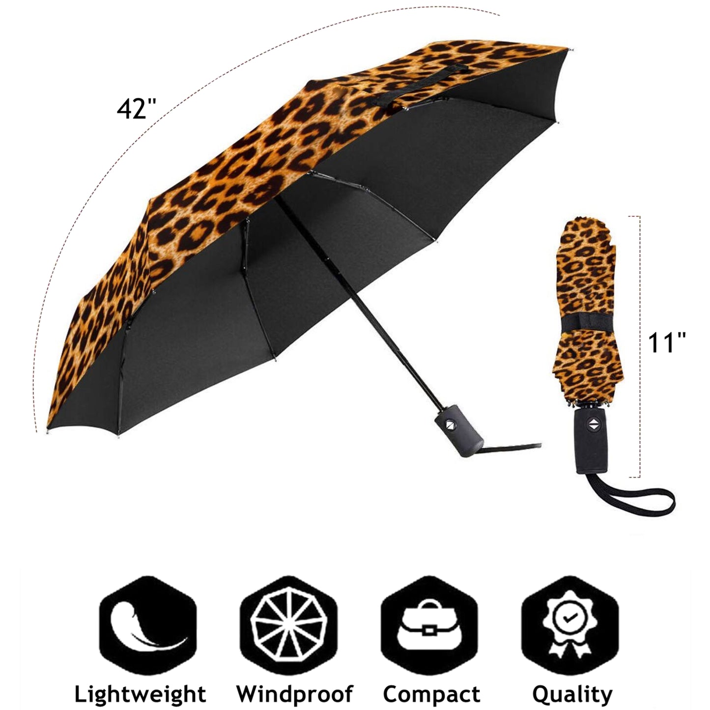 Classic Leopard Compact Travel Umbrella UPF 50+ Sun Protection