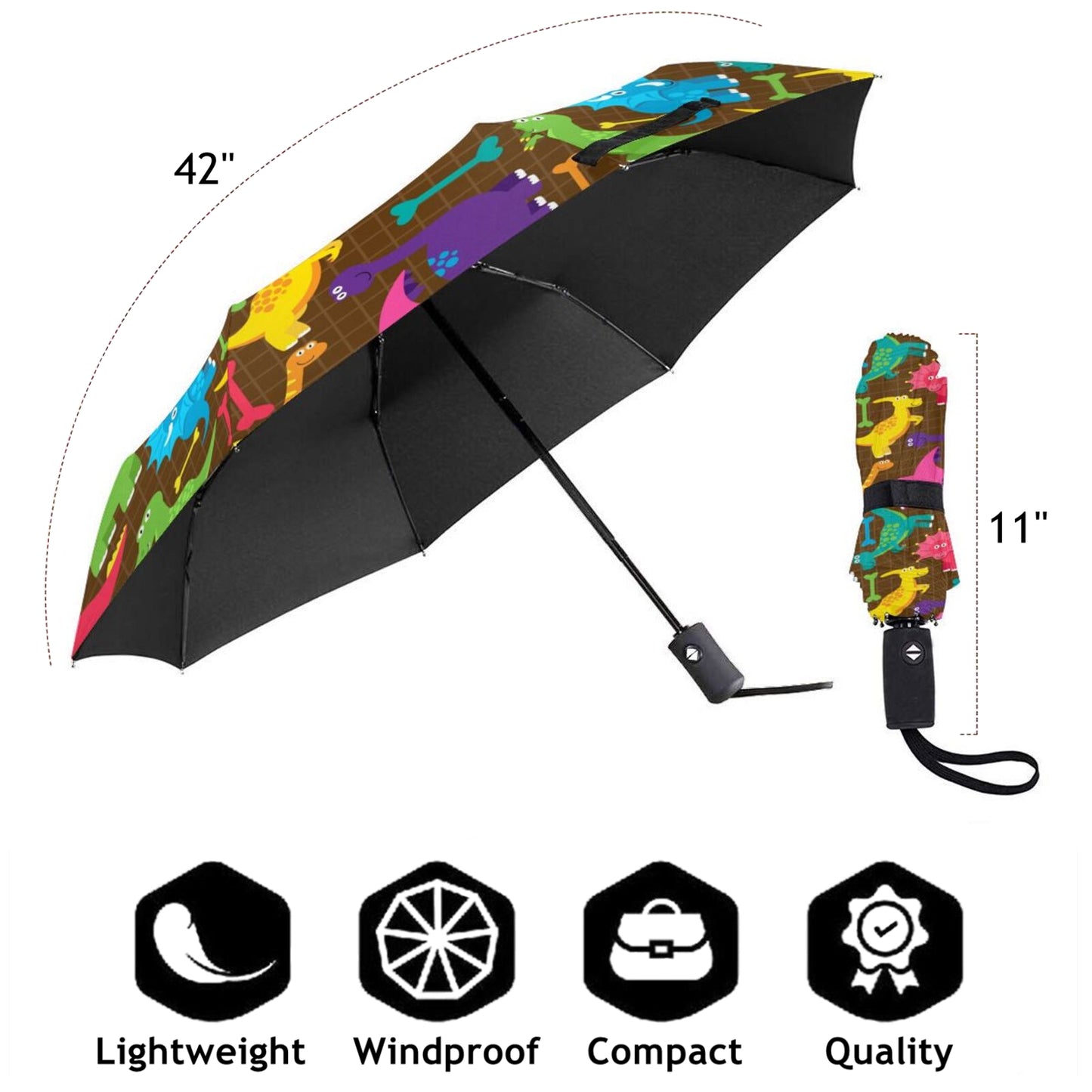 Small Dinosaur Printed Compact Mini Umbrella Automatic Open And Close