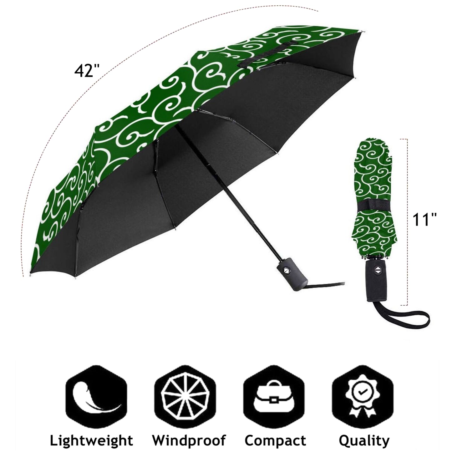 Green Karakusa Pattern Foldable Umbrella Automatic Open And Close