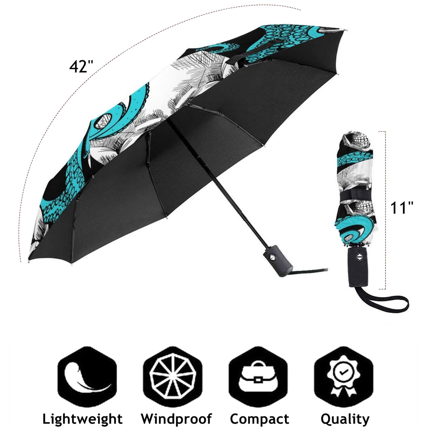 Skull With Octopus Travel UV Umbrella Automatic Open Close