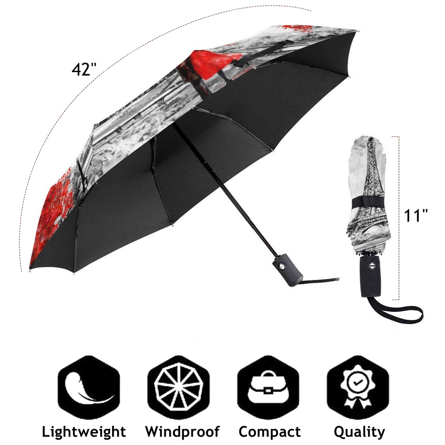 Eiffel Tower Foldable UV Umbrella Auto Open And Auto Close