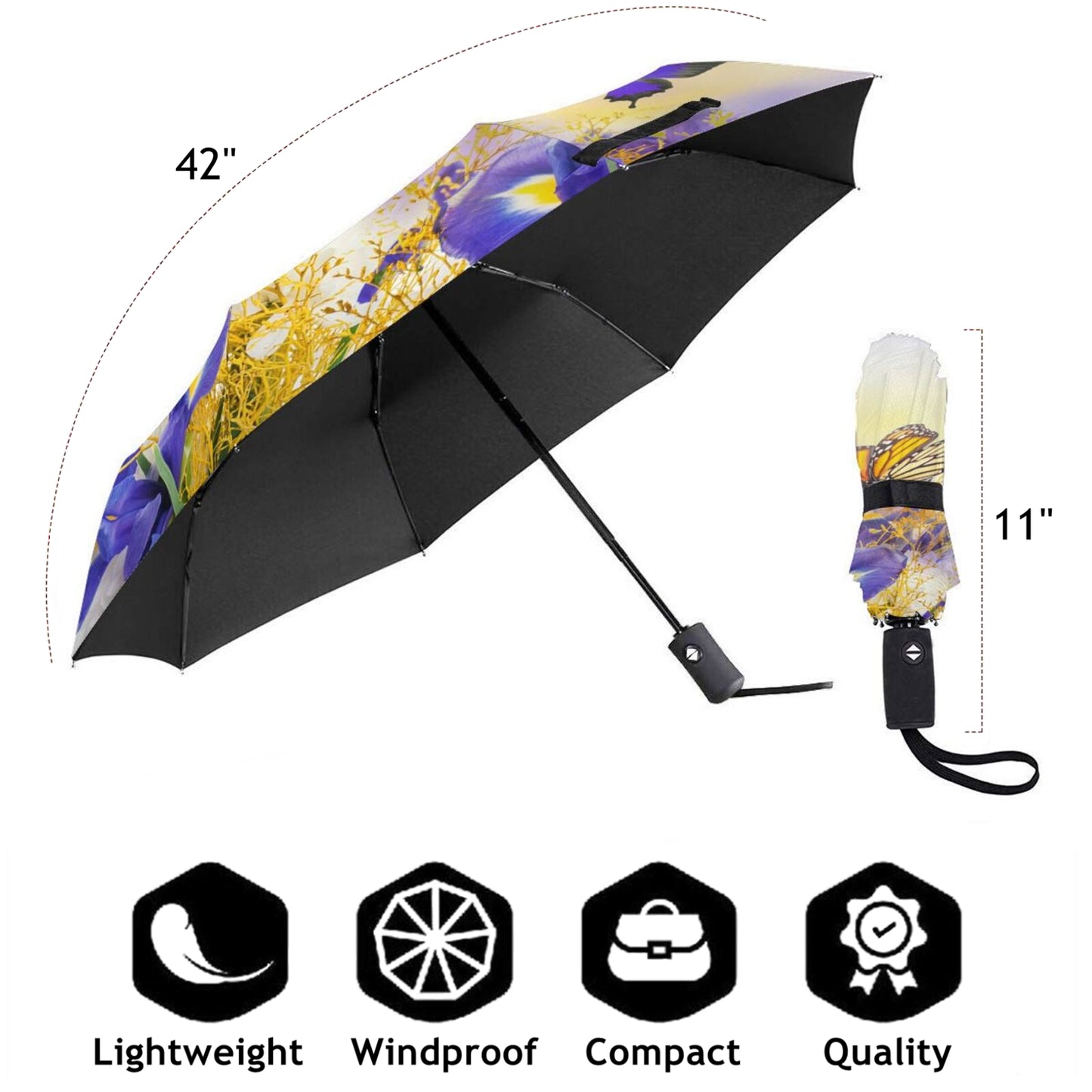 Butterfly Design UV Folding Umbrella Automatic Open And Close