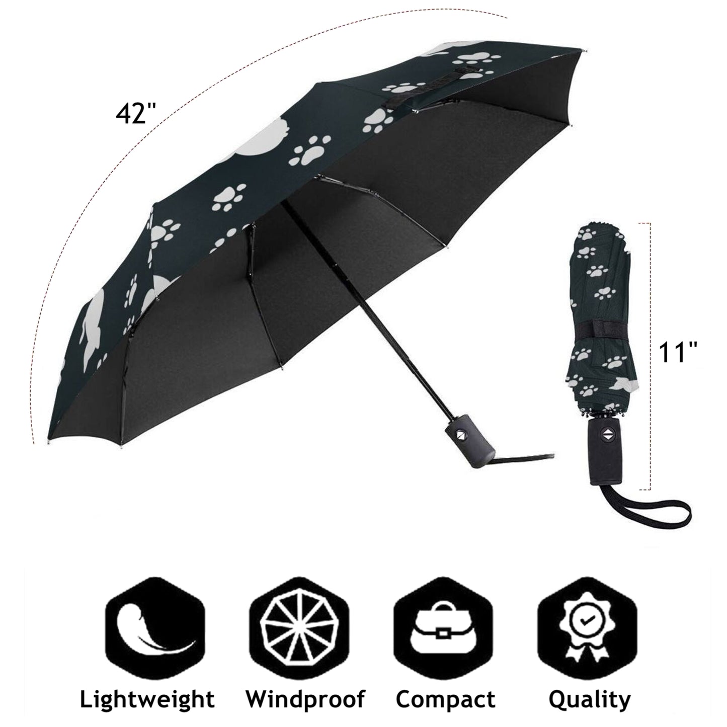 Paw Print Automatic Folding Travel Umbrella For Women