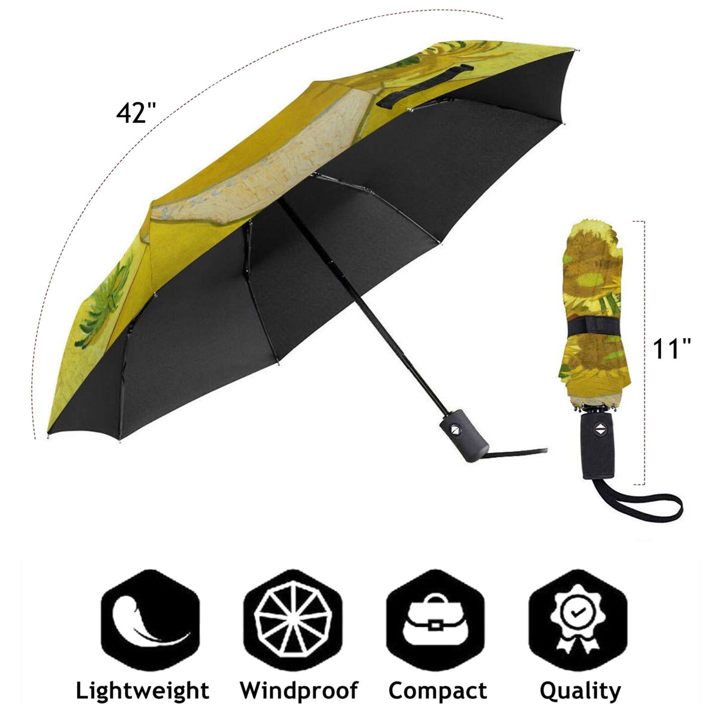 Van Gogh Sunflower Folding Umbrella Automatic Open And Close