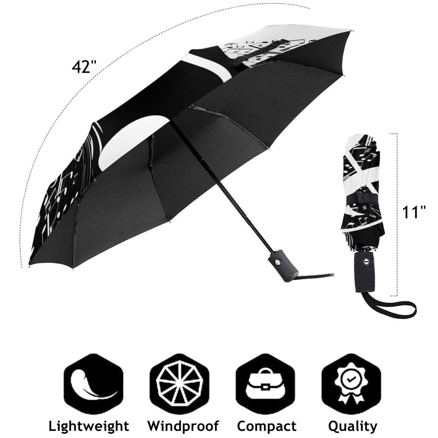Musical Notes Girl Automatic Compact Travel Umbrella