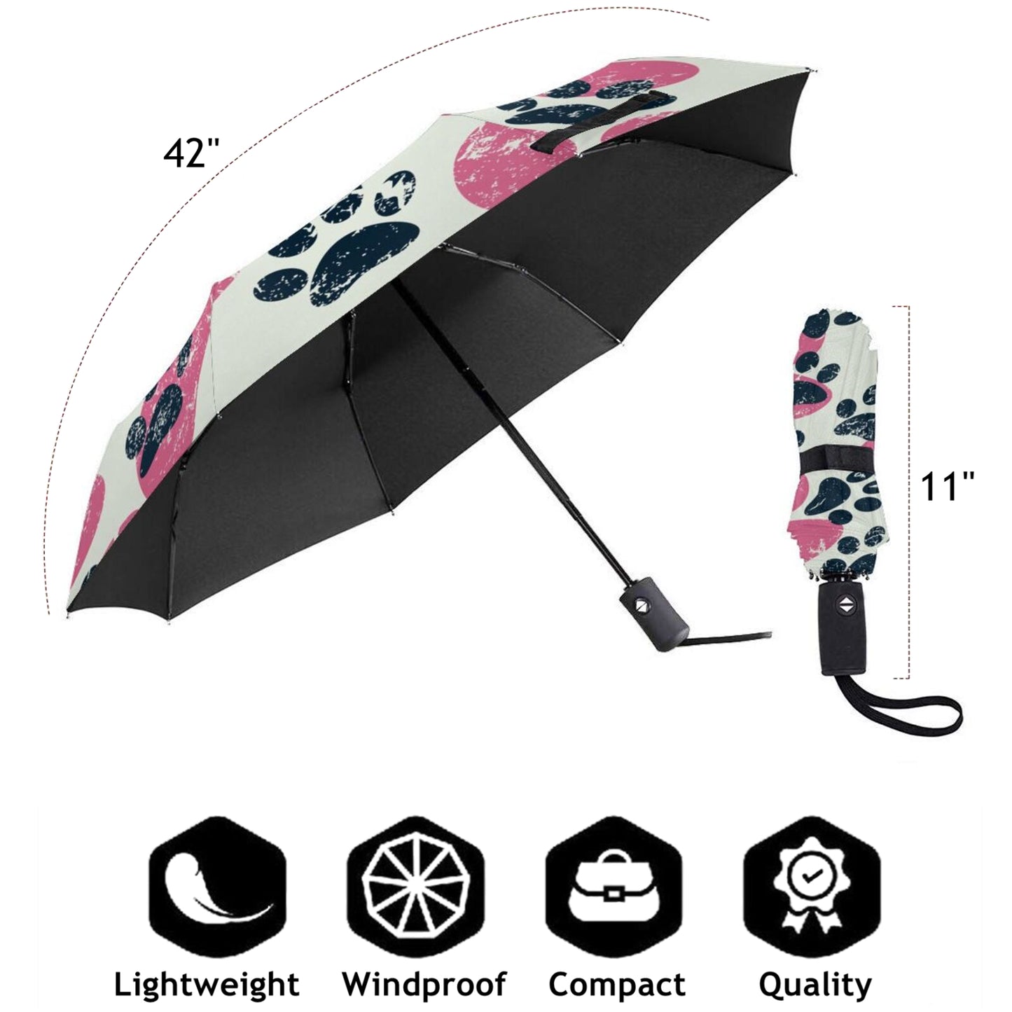 Paws Compact Travel Umbrella With UPF 50+ Sun Protection