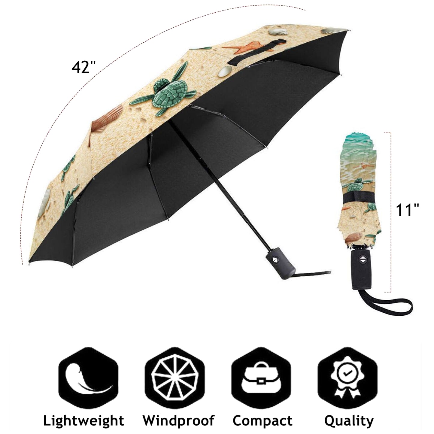 Sea Turtle And Beach Foldable Umbrella Automatic Open Close