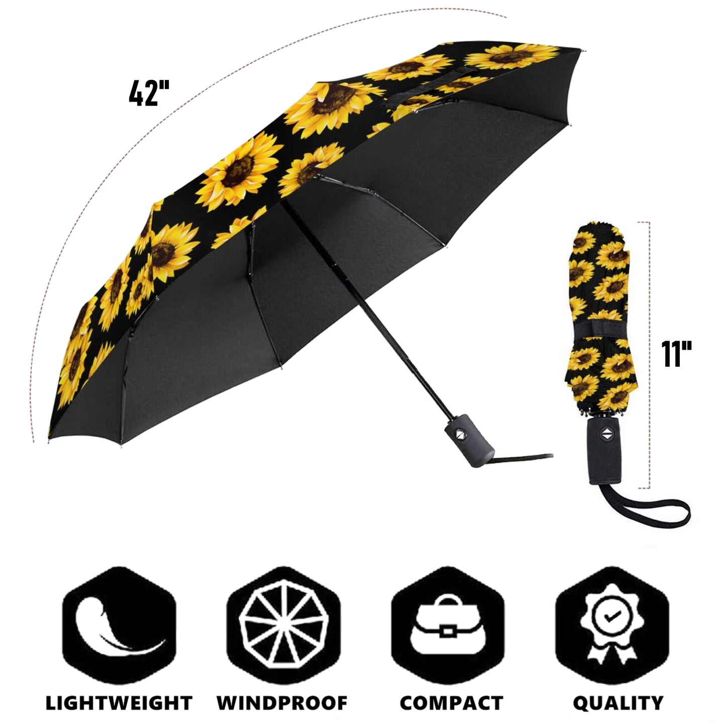 Classic Sunflower Folding UV Umbrella Auto Open Auto Close