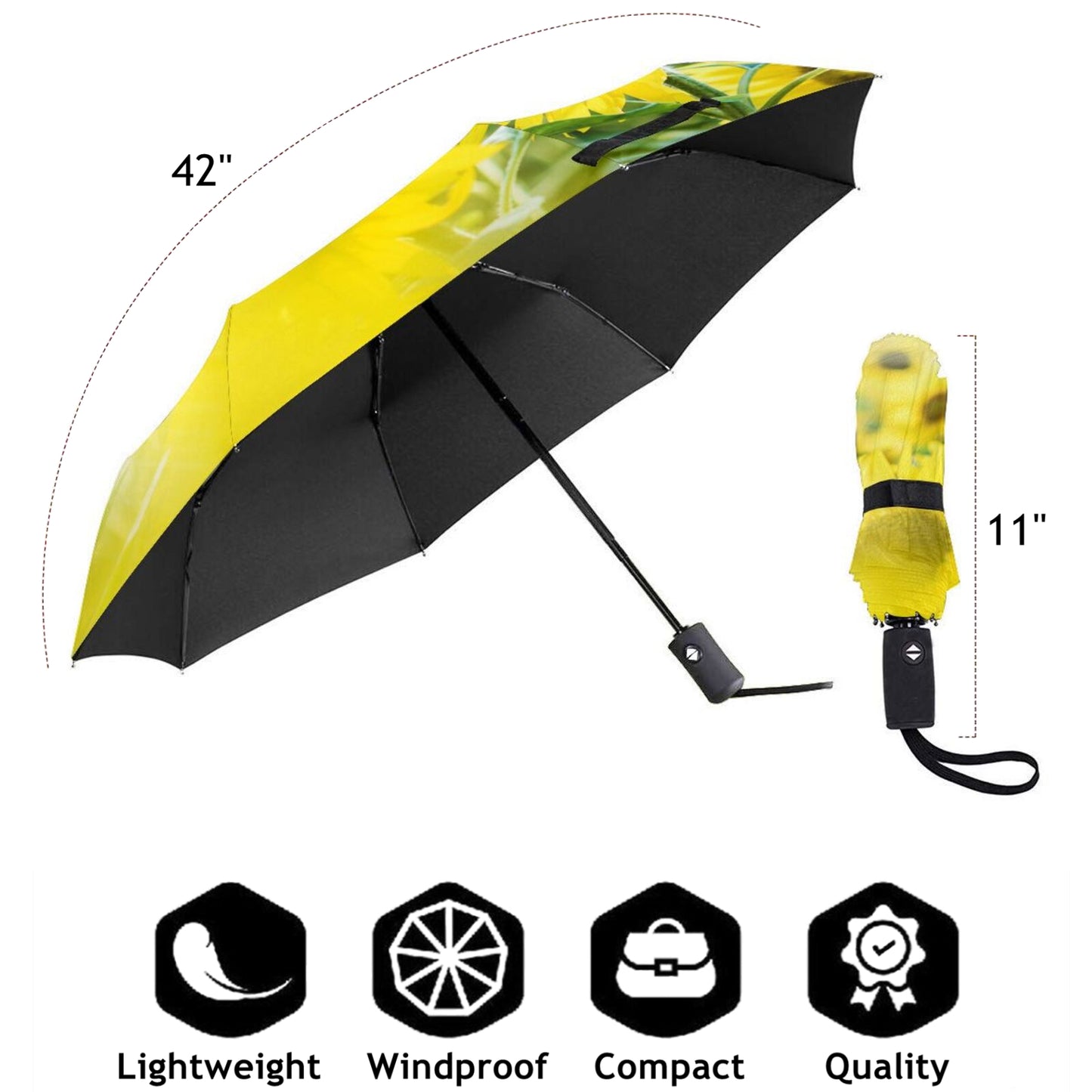 Beautiful Sunflower Compact Umbrella With Sun Protection