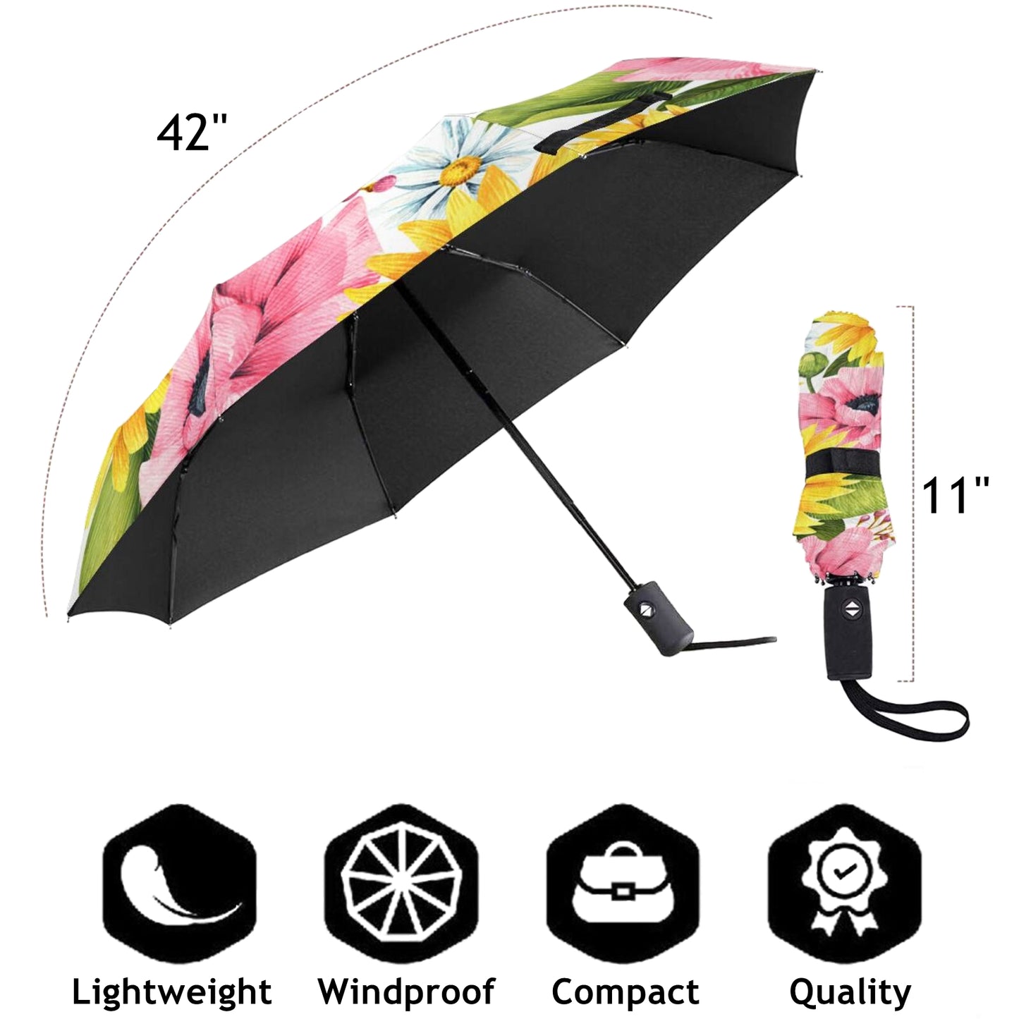 Sunflower Foldable Travel Umbrella With UPF 50+ Sun Protection