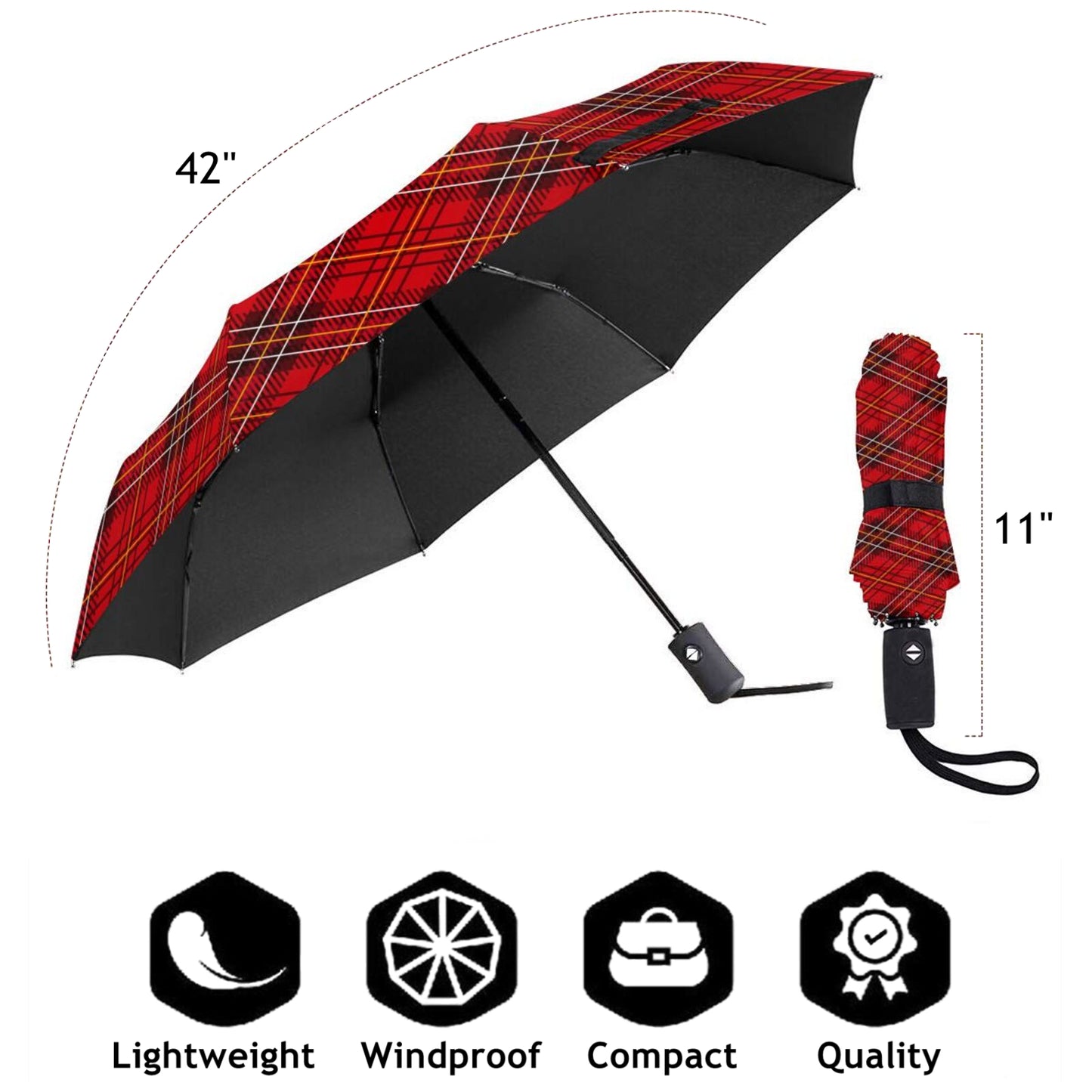 Plaid UV Blocking Foldable Travel Umbrella Automatic Open And Close