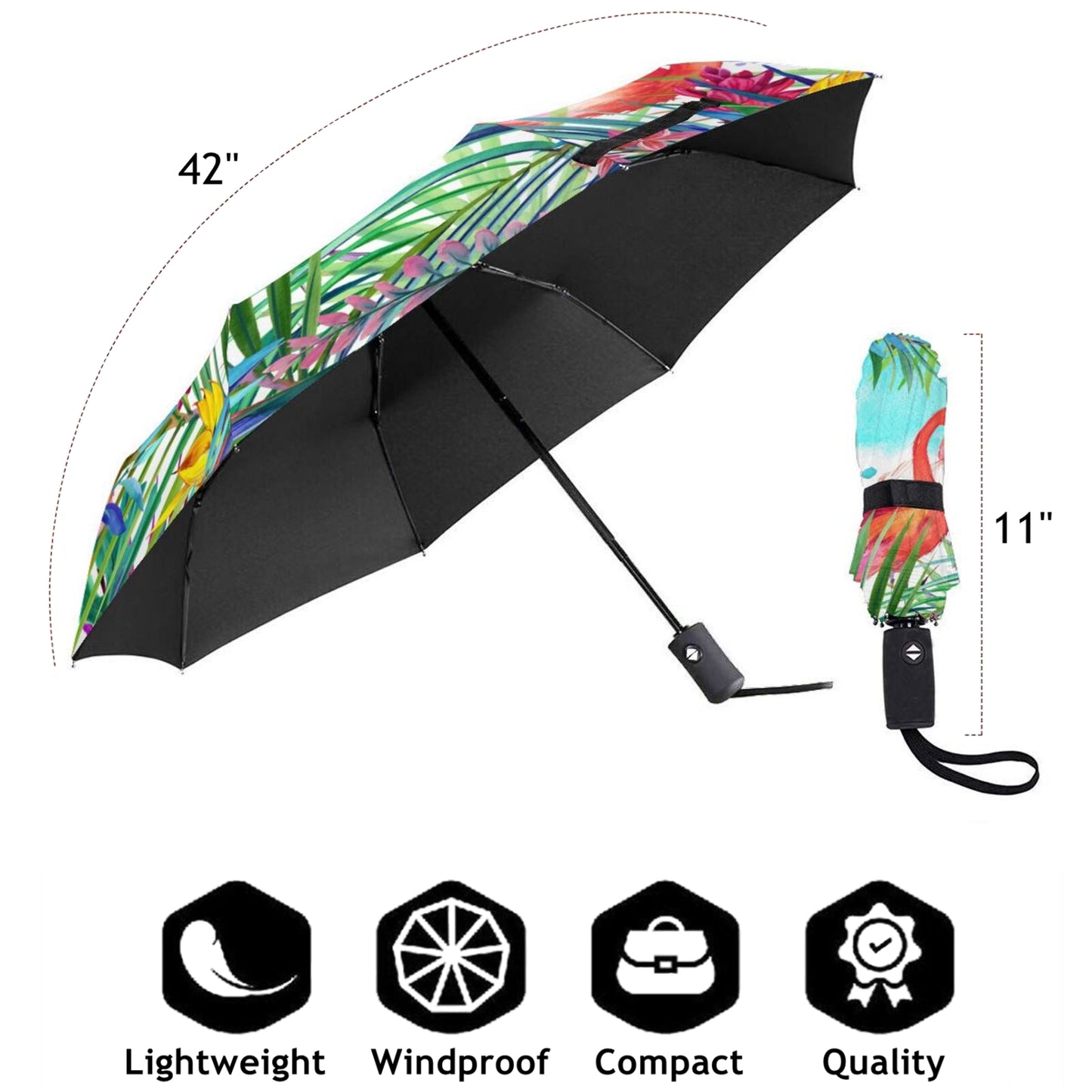 Pink Flamingo UV Protection Foldable Umbrella Automatic Open Close
