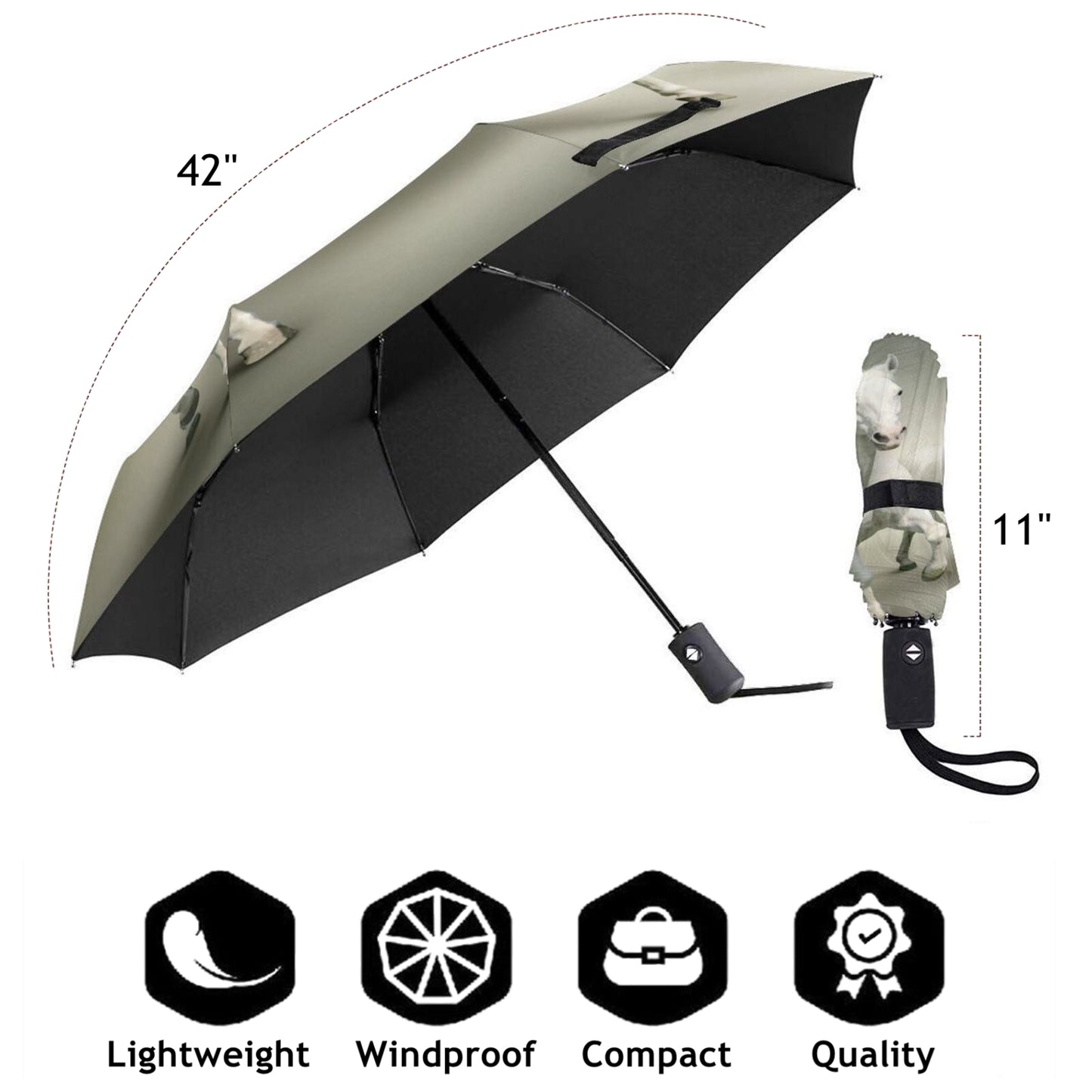 Horse Print Foldable Compact Umbrella Automatic Open And Close