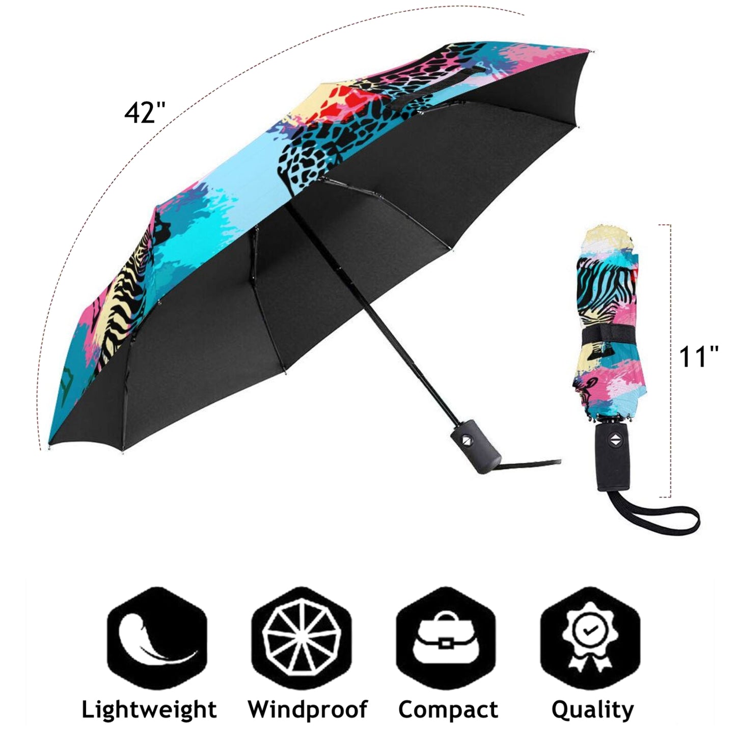 Zebra Printed Automatic Foldable Travel Umbrella
