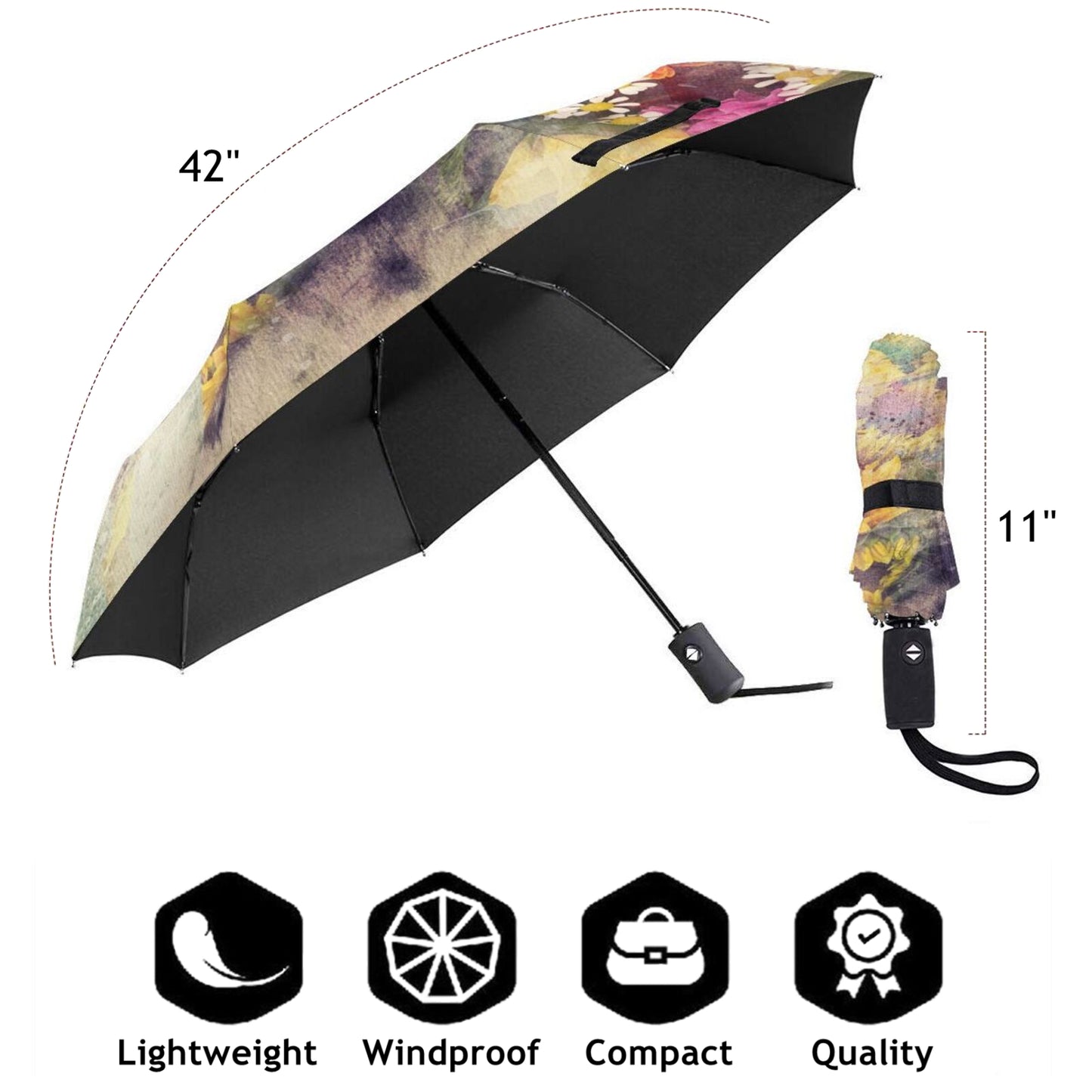 Floral UV Protection Compact Automatic Umbrella For Women