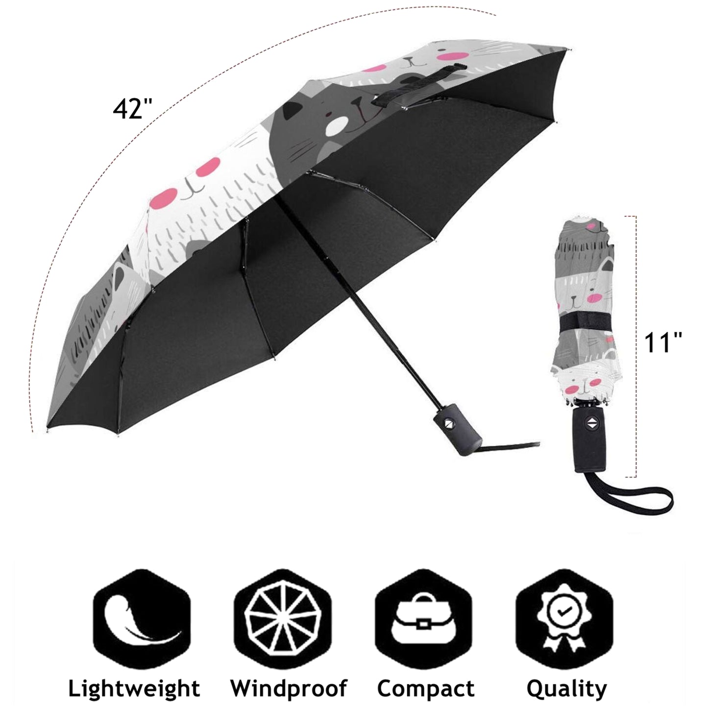 Funny Cats Compact Foldable Umbrella With UPF 50+ Sun Protection