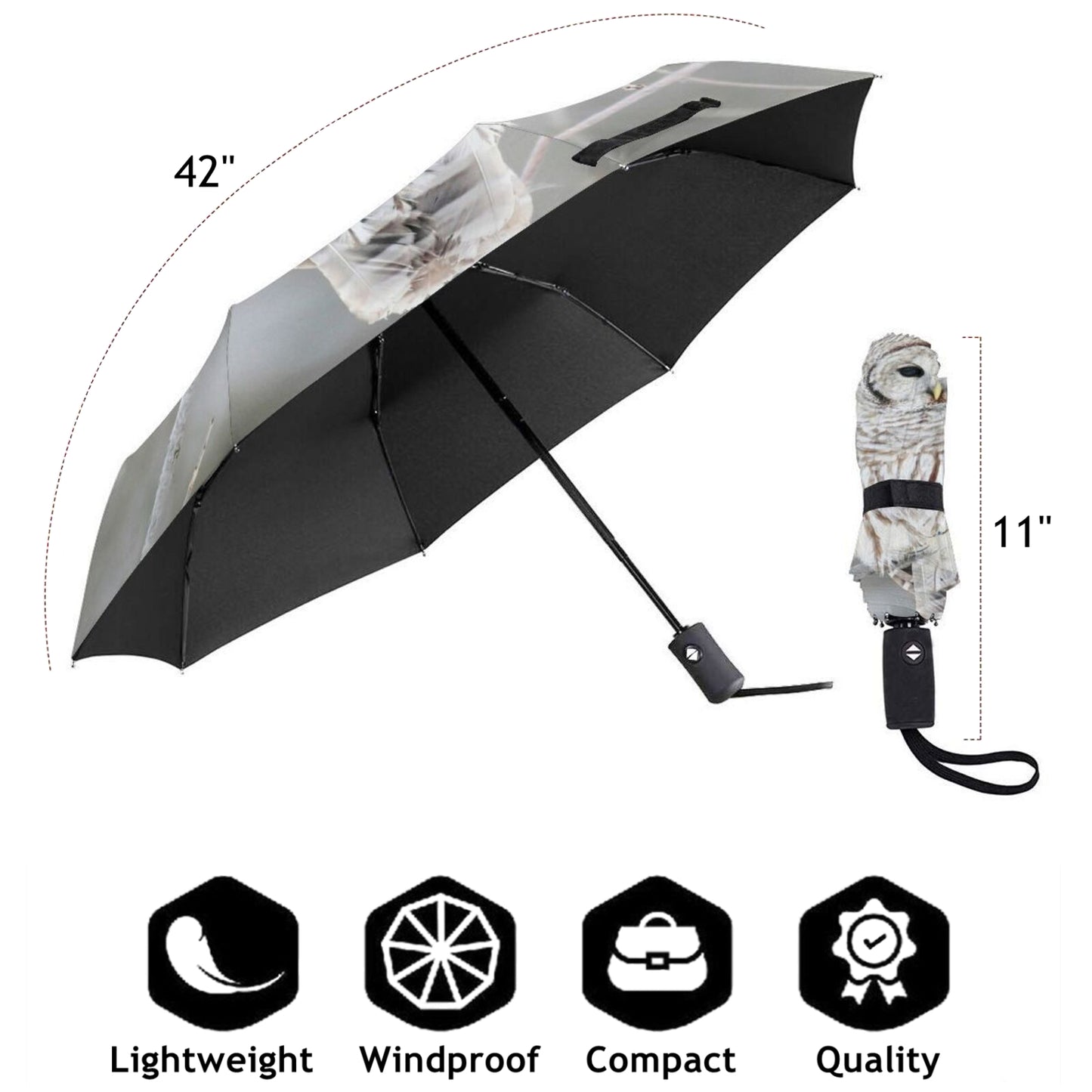 Snowy Owl Compact Travel Umbrella Automatic Open And Close