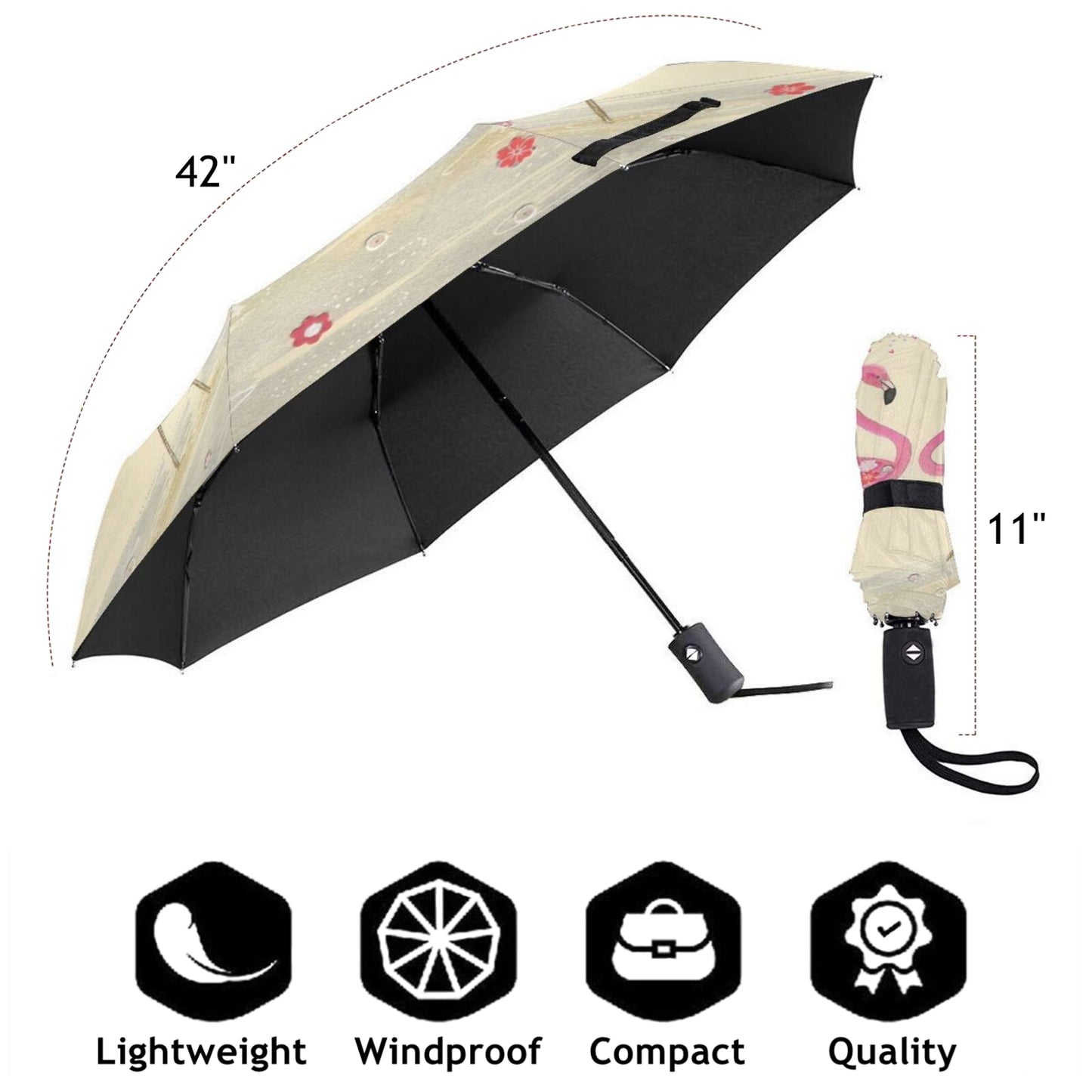 Flamingo Couple Anti-UV Folding Umbrella Automatic Open Close