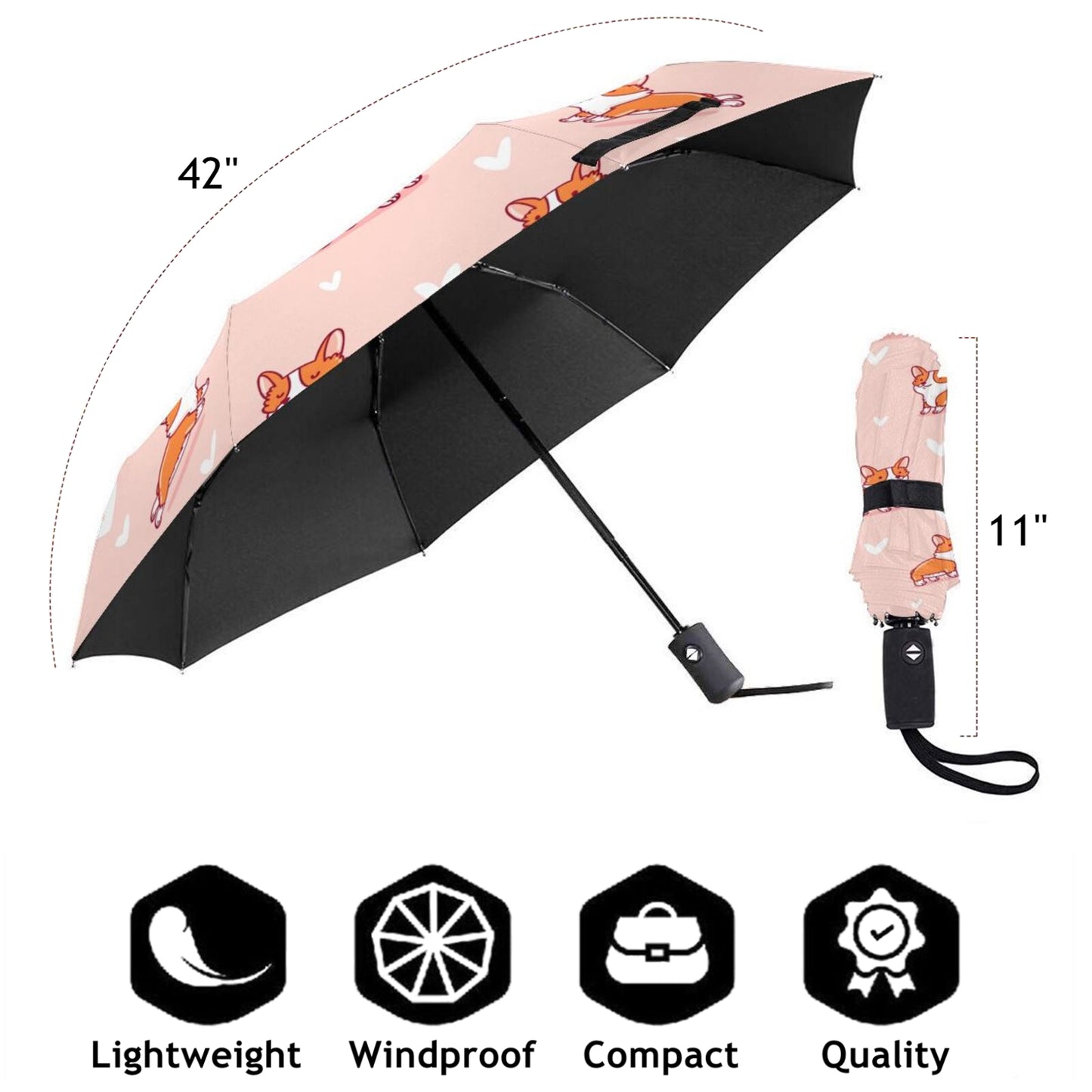 Little Corgi Foldable Travel Umbrella Automatic Open And Close