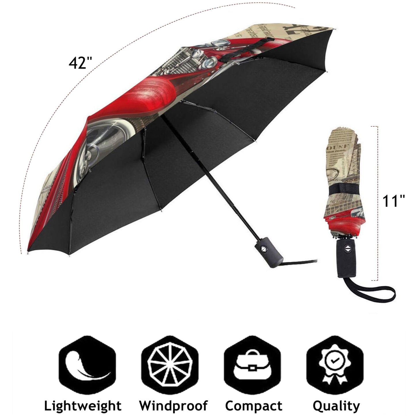 Fashion Paris Design Folding Umbrella With UPF 50+ UV Blocking