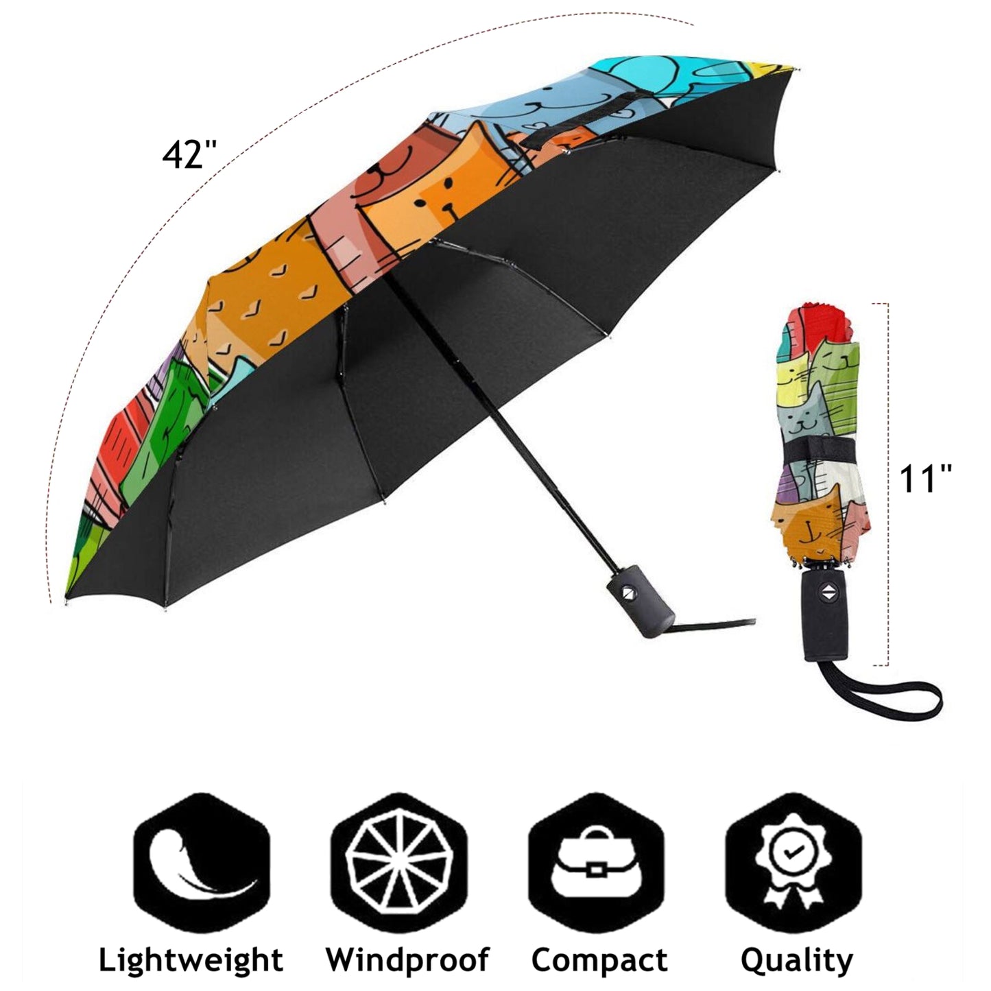 Cat Print Automatic Folding Umbrella For Rain And Sun