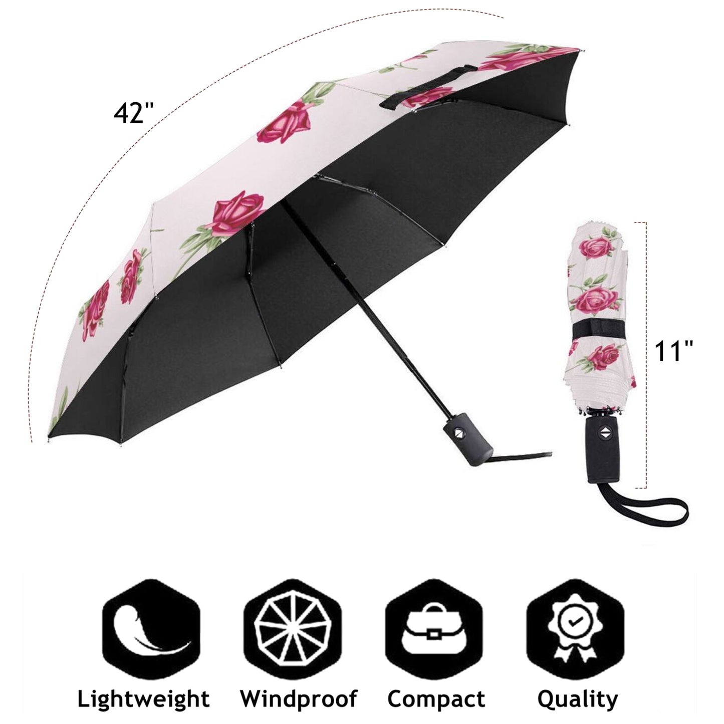 Red Floral Automatic Folding UV Umbrella For Women