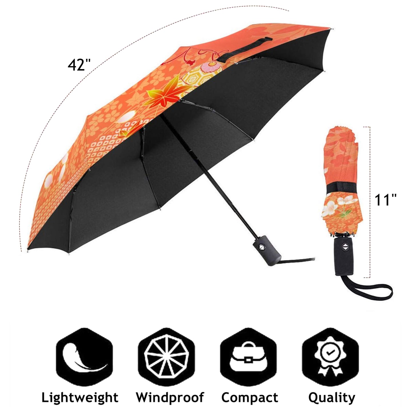 Flowers With Paper Cranes UV Compact Umbrella Automatic Open And Close