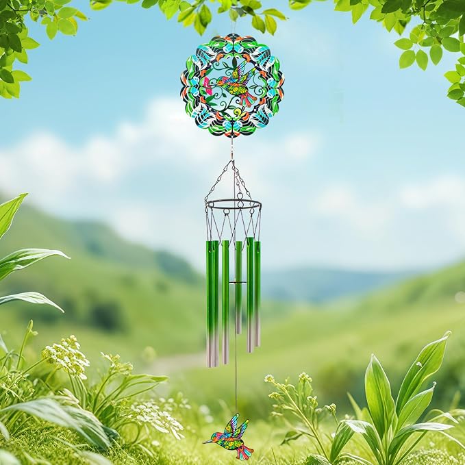 Wind Chimes with Hummingbird Wind Spinner, Gifts for Men, Women, Retirement, Teacher, Parents - Outdoor Hanging Decor Clearance for Garden, Patio, Backyard Or Porch
