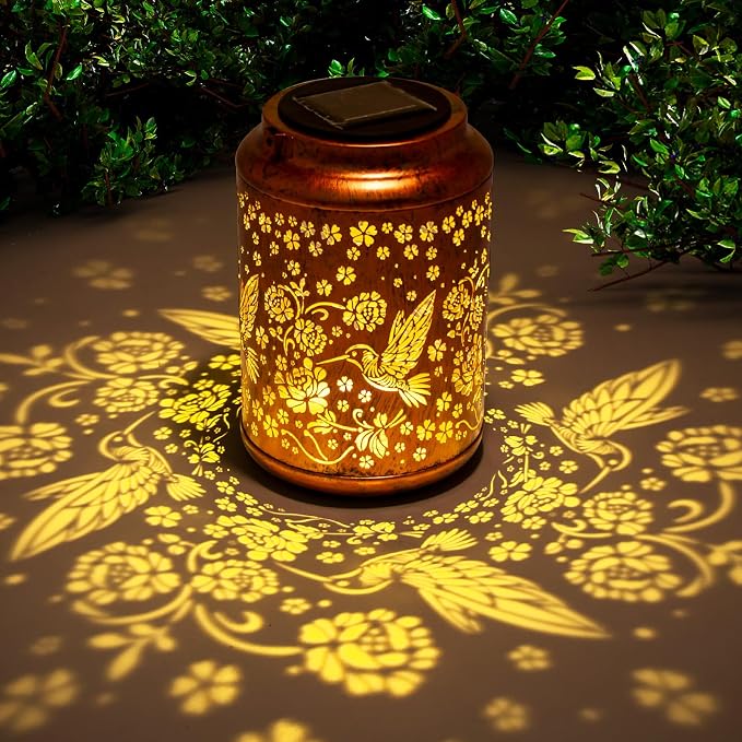 YISITEONE Solar Lanterns Outdoor Waterproof, Garden Decor Gift, Hummingbird | Metal Hanging Solar Lights, IP65 Waterproof, LED Decorative Lantern for Yard, Birthday Gifts for Women Mom Grandma Sister