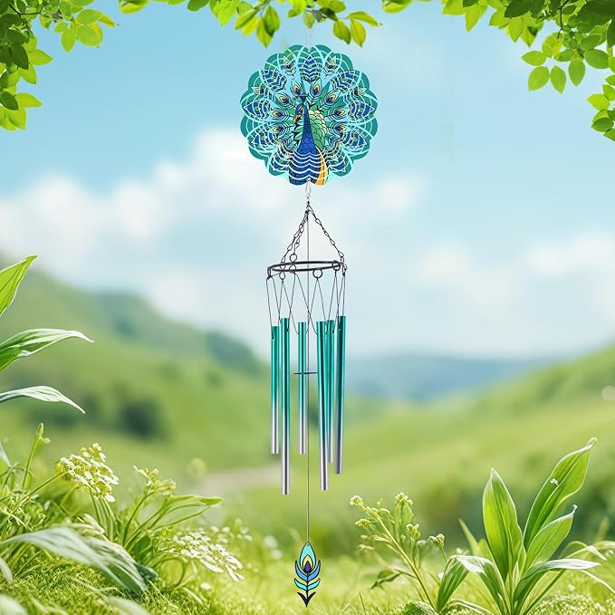 Wind Chimes with Peacock Wind Spinner, Gifts for Men, Women, Retirement, Teacher, Parents - Outdoor Hanging Decor Clearance for Garden, Patio, Backyard Or Porch