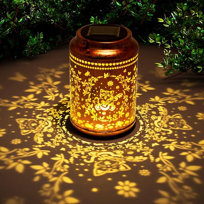 YISITEONE Solar Lanterns Outdoor Waterproof, Garden Decor Gifts, Cat | Metal Hanging Solar Lights, IP65 Waterproof, LED Decorative Lantern for Yard, Birthday Gifts for Women Mom Grandma Sister