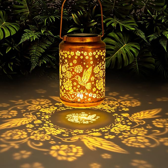 YISITEONE Solar Lanterns Outdoor Waterproof, Garden Decor Gift, Hummingbird | Metal Hanging Solar Lights, IP65 Waterproof, LED Decorative Lantern for Yard, Birthday Gifts for Women Mom Grandma Sister