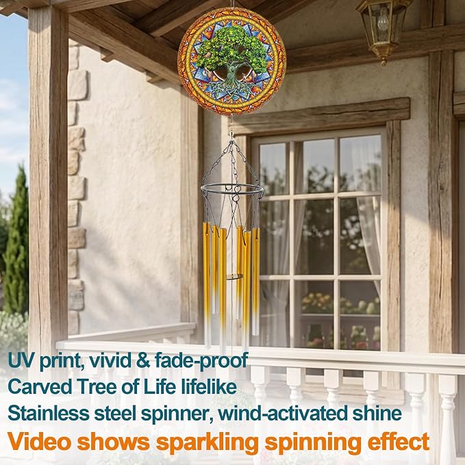 Wind Chimes with Tree of Life Wind Spinner, Gifts for Men, Women, Retirement, Teacher, Parents - Outdoor Hanging Decor Clearance for Garden, Patio, Backyard Or Porch
