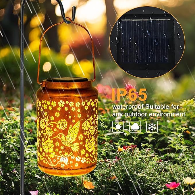 YISITEONE Solar Lanterns Outdoor Waterproof, Garden Decor Gift, Hummingbird | Metal Hanging Solar Lights, IP65 Waterproof, LED Decorative Lantern for Yard, Birthday Gifts for Women Mom Grandma Sister