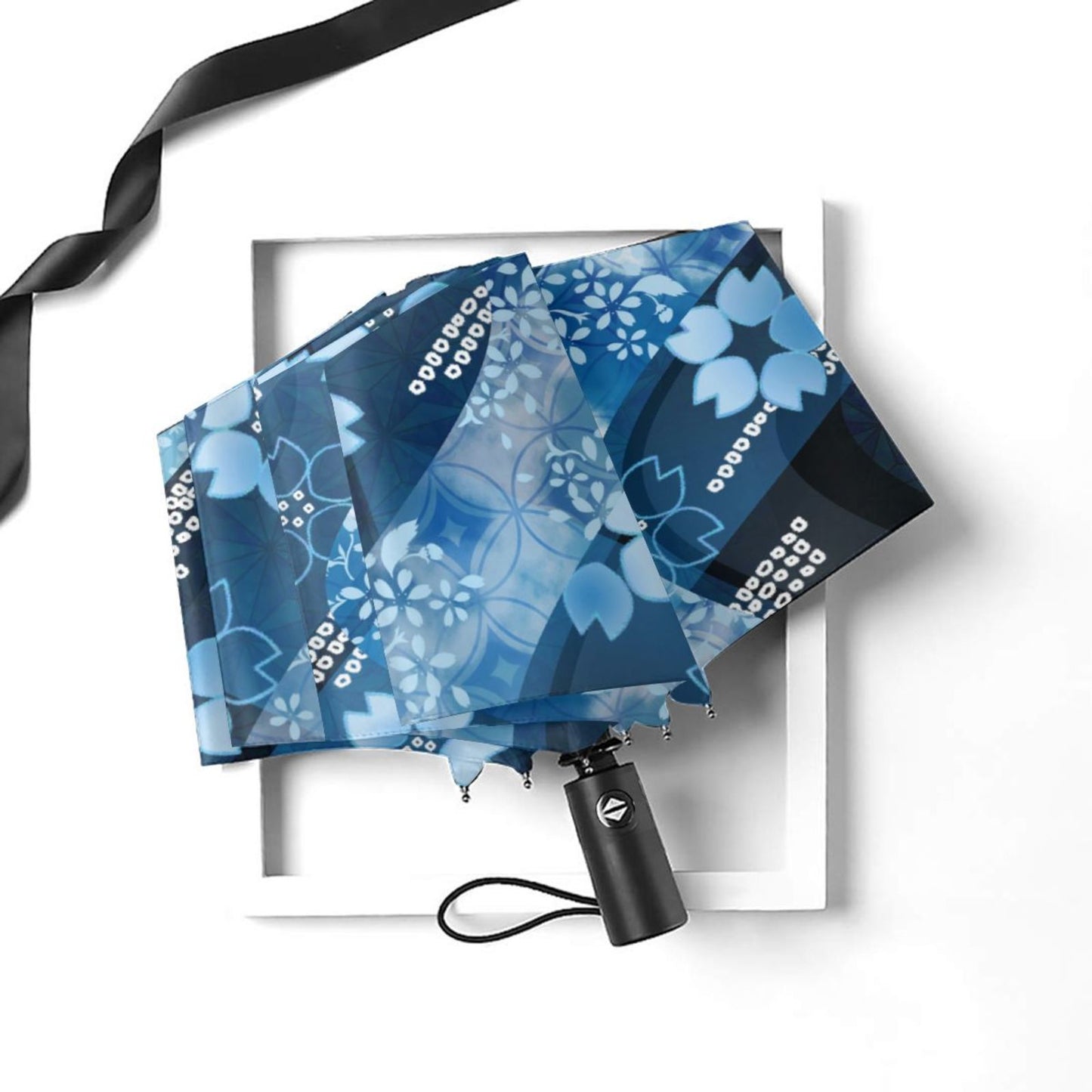 Blue Floral Design Foldable Umbrella