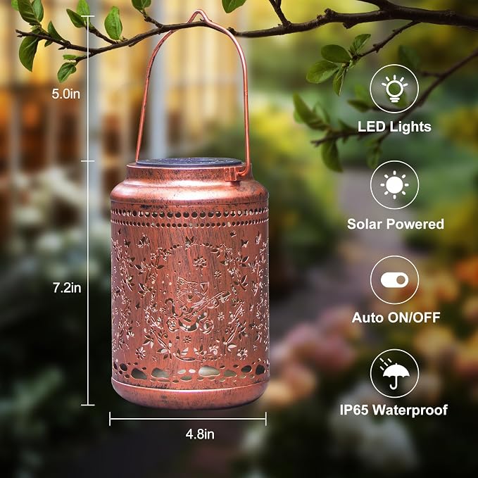 YISITEONE Solar Lanterns Outdoor Waterproof, Garden Decor Gifts, Cat | Metal Hanging Solar Lights, IP65 Waterproof, LED Decorative Lantern for Yard, Birthday Gifts for Women Mom Grandma Sister