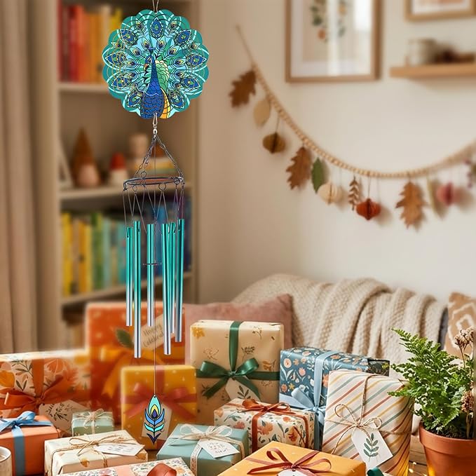 Wind Chimes with Peacock Wind Spinner, Gifts for Men, Women, Retirement, Teacher, Parents - Outdoor Hanging Decor Clearance for Garden, Patio, Backyard Or Porch