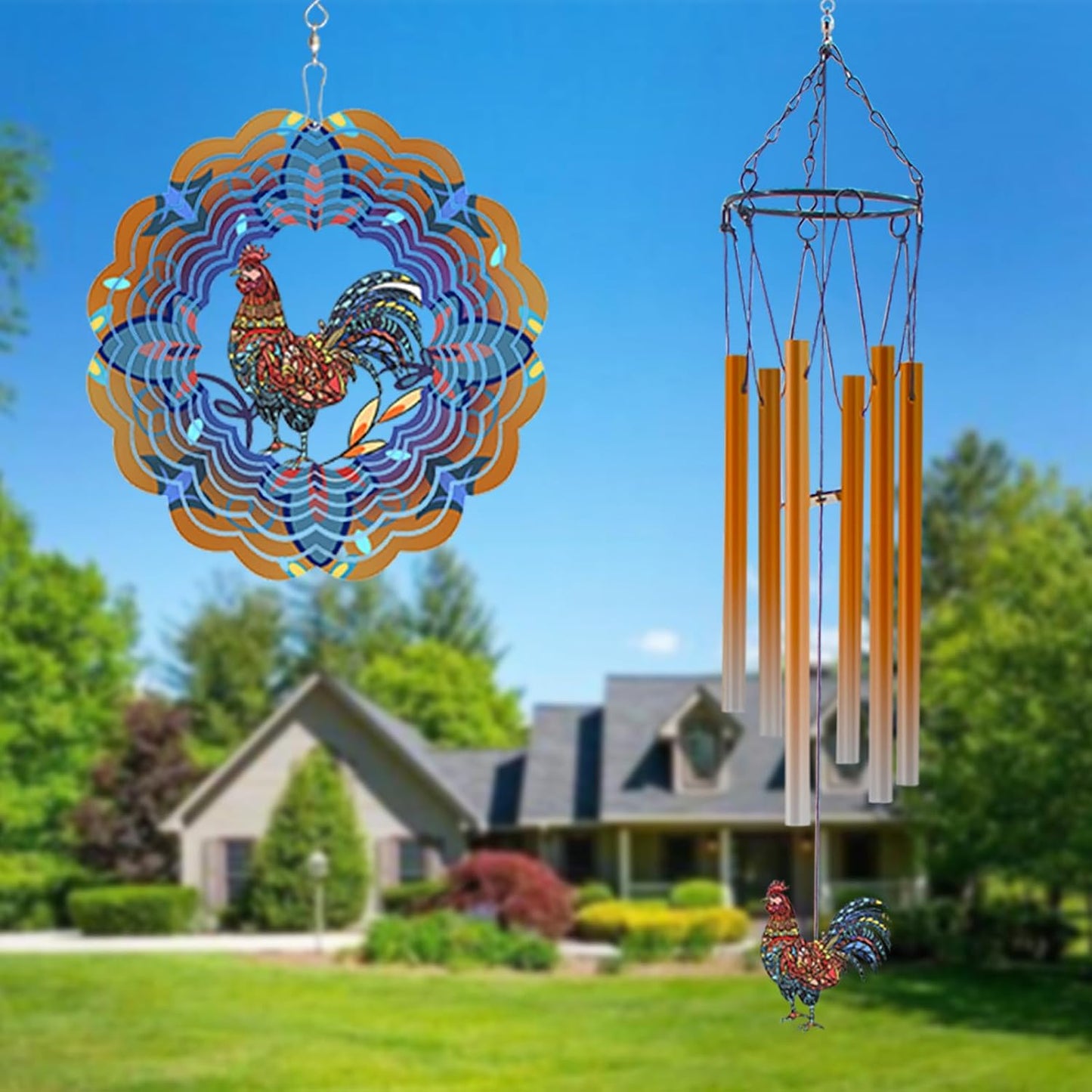 Wind Chimes with Rooster Wind Spinner, Chicken Gifts for Men, Women, Retirement, Teacher, Parents - Outdoor Hanging Decor Clearance for Garden, Patio, Backyard Or Porch