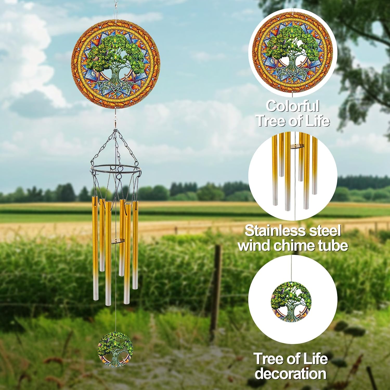 Wind Chimes with Rooster Wind Spinner, Chicken Gifts for Men, Women, Retirement, Teacher, Parents - Outdoor Hanging Decor Clearance for Garden, Patio, Backyard Or Porch