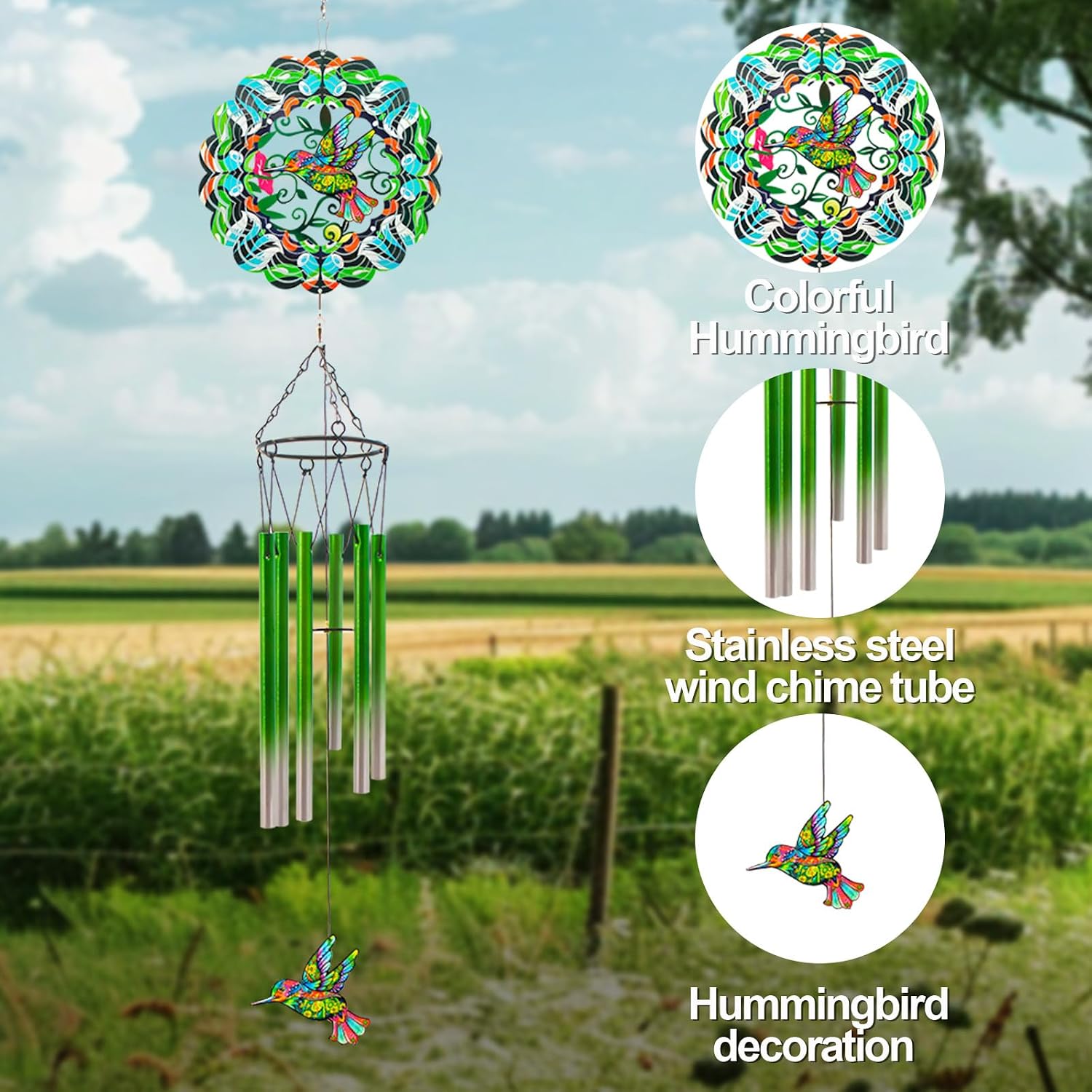 Wind Chimes with Rooster Wind Spinner, Chicken Gifts for Men, Women, Retirement, Teacher, Parents - Outdoor Hanging Decor Clearance for Garden, Patio, Backyard Or Porch