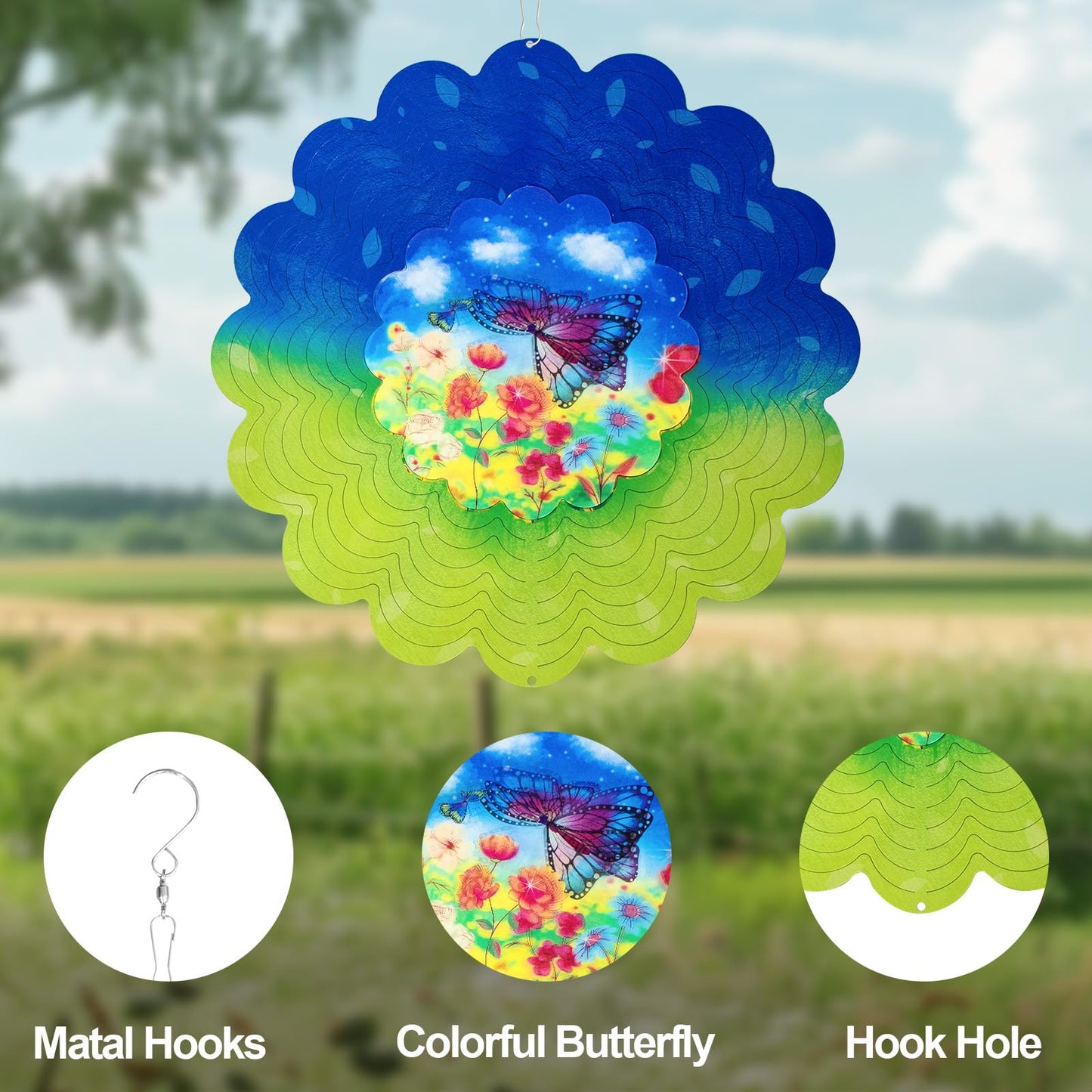 Butterfly Large Metal Wind Spinners - Butterfly Gifts for Women Mom Grandma Wife,15 inch Hanging Wind Spinner for Outdoor & Indoor Decorations,Wind Spinner for Christmas Ornament Gifts