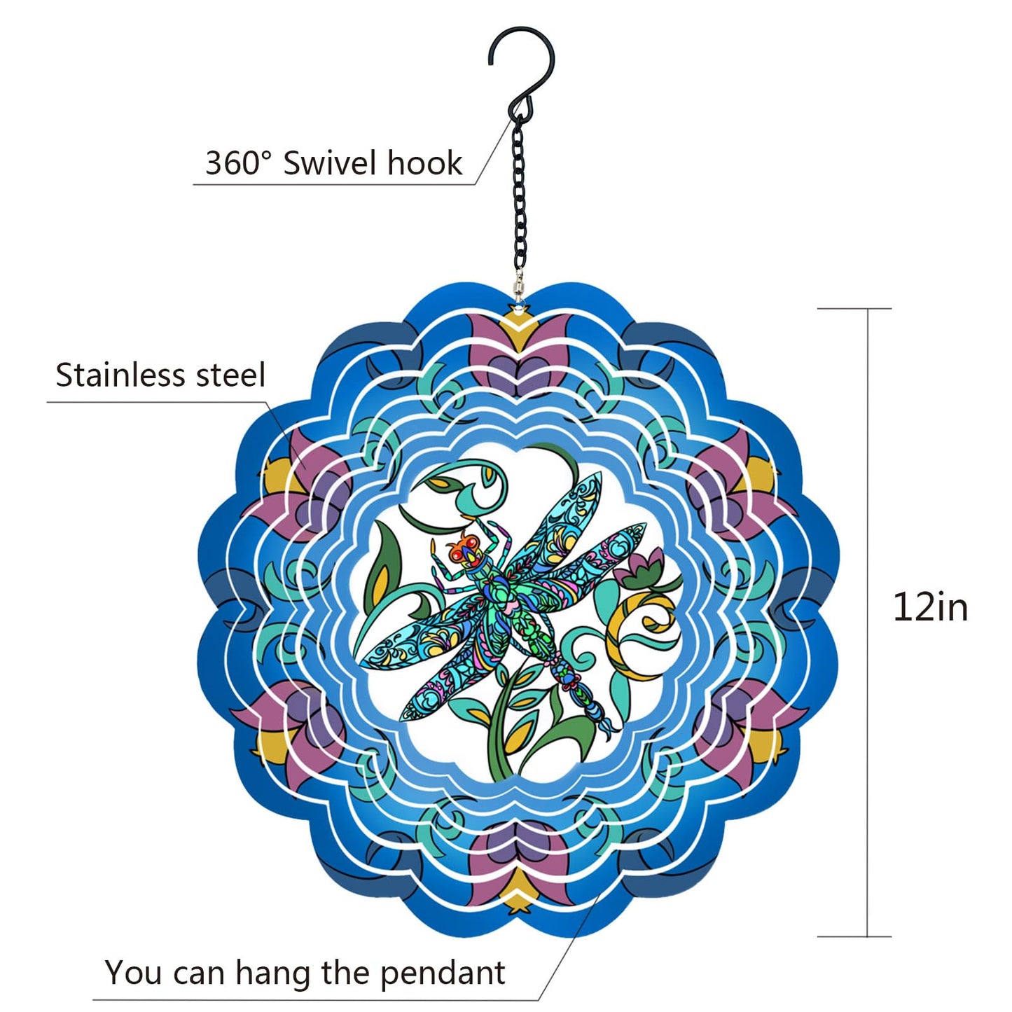 Butterfly Large Metal Wind Spinners - Butterfly Gifts for Women Mom Grandma Wife,15 inch Hanging Wind Spinner for Outdoor & Indoor Decorations,Wind Spinner for Christmas Ornament Gifts