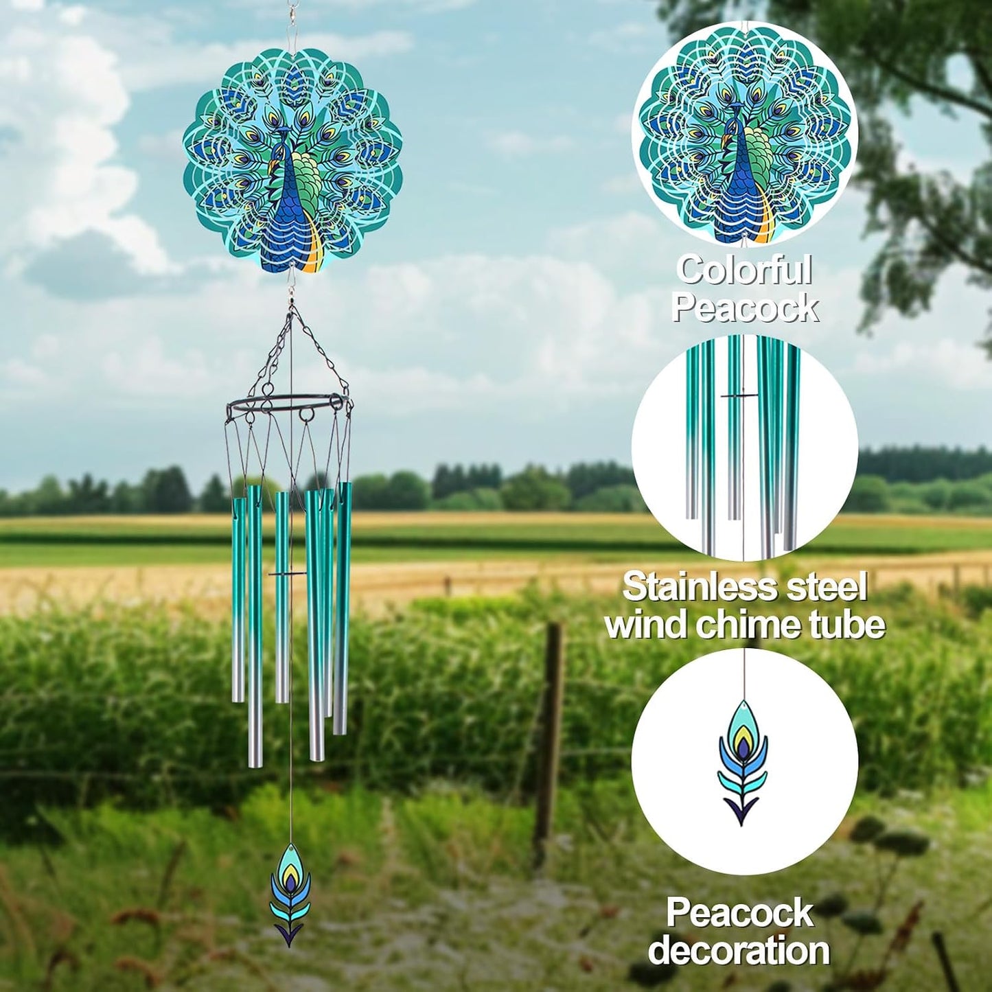 Wind Chimes with Rooster Wind Spinner, Chicken Gifts for Men, Women, Retirement, Teacher, Parents - Outdoor Hanging Decor Clearance for Garden, Patio, Backyard Or Porch