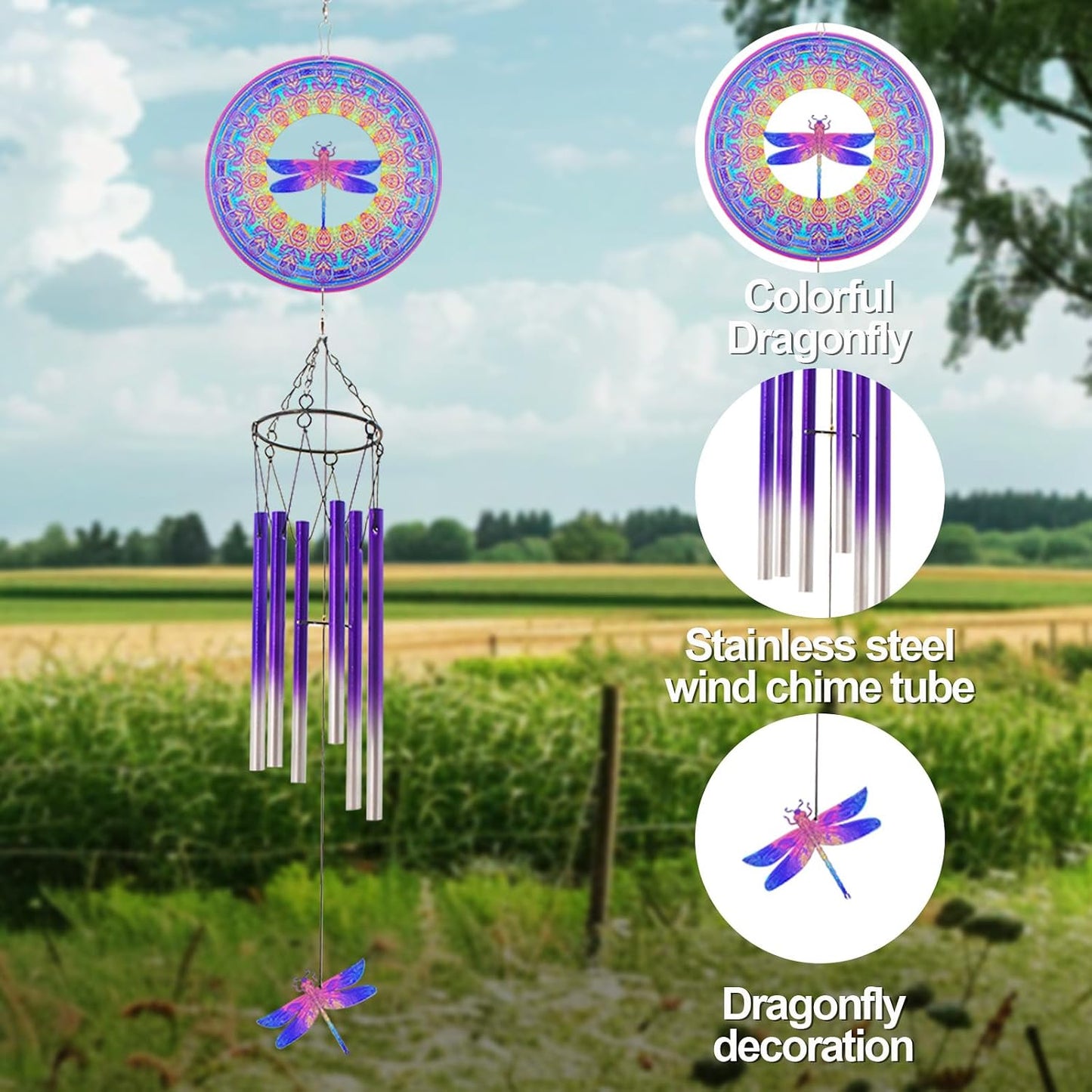 Wind Chimes with Rooster Wind Spinner, Chicken Gifts for Men, Women, Retirement, Teacher, Parents - Outdoor Hanging Decor Clearance for Garden, Patio, Backyard Or Porch